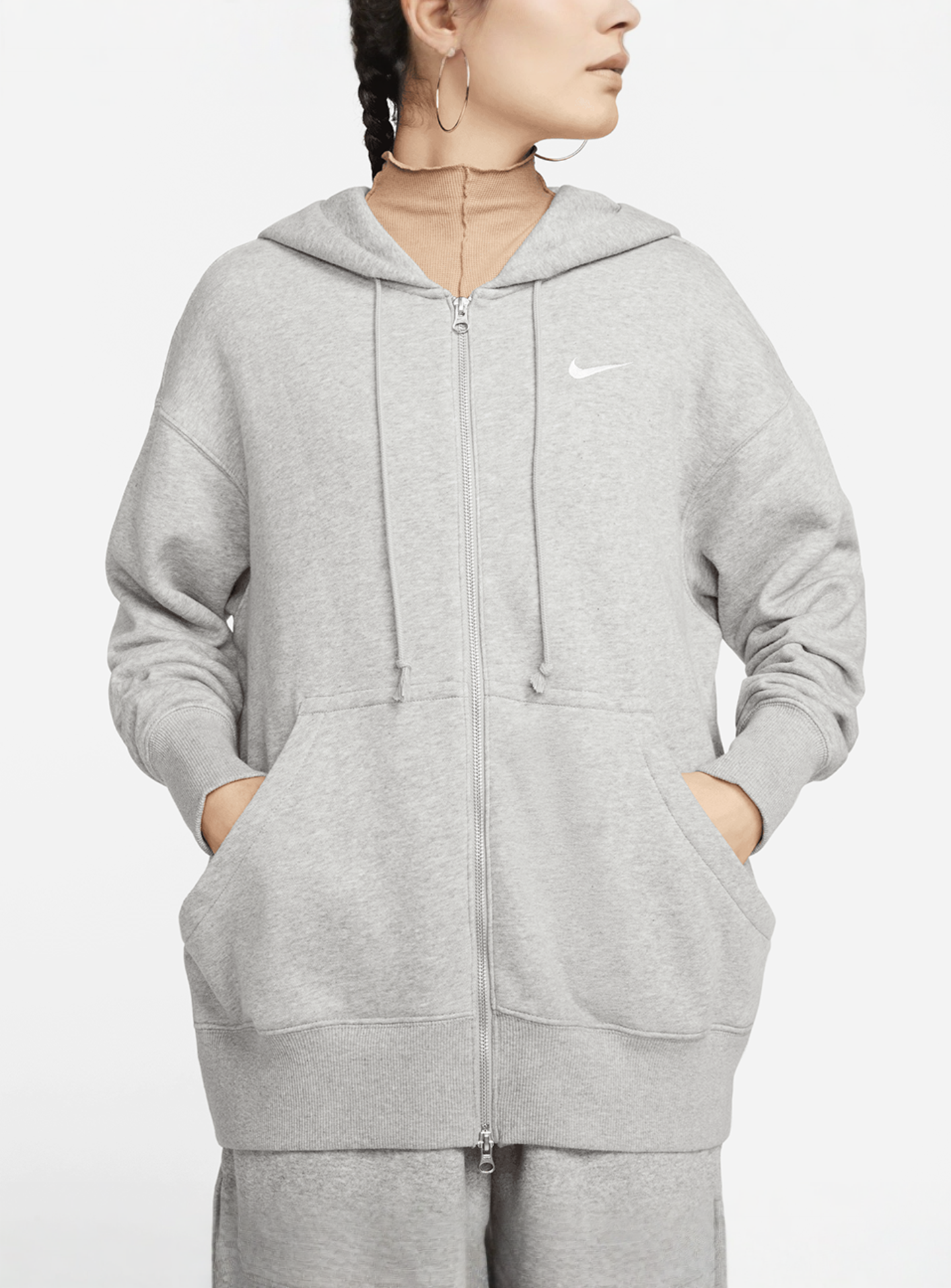 Nike, Sportswear Phoenix Fleece Oversized Full-Zip Hoodie, grey, Image 4 of 9