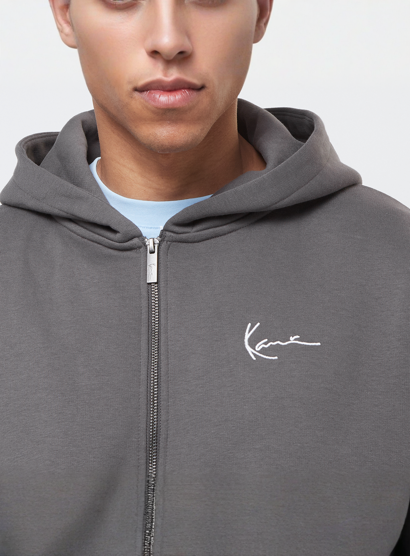 Karl Kani, Chest Signature Essential Zip Hoodie, grey, Image 3 of 5