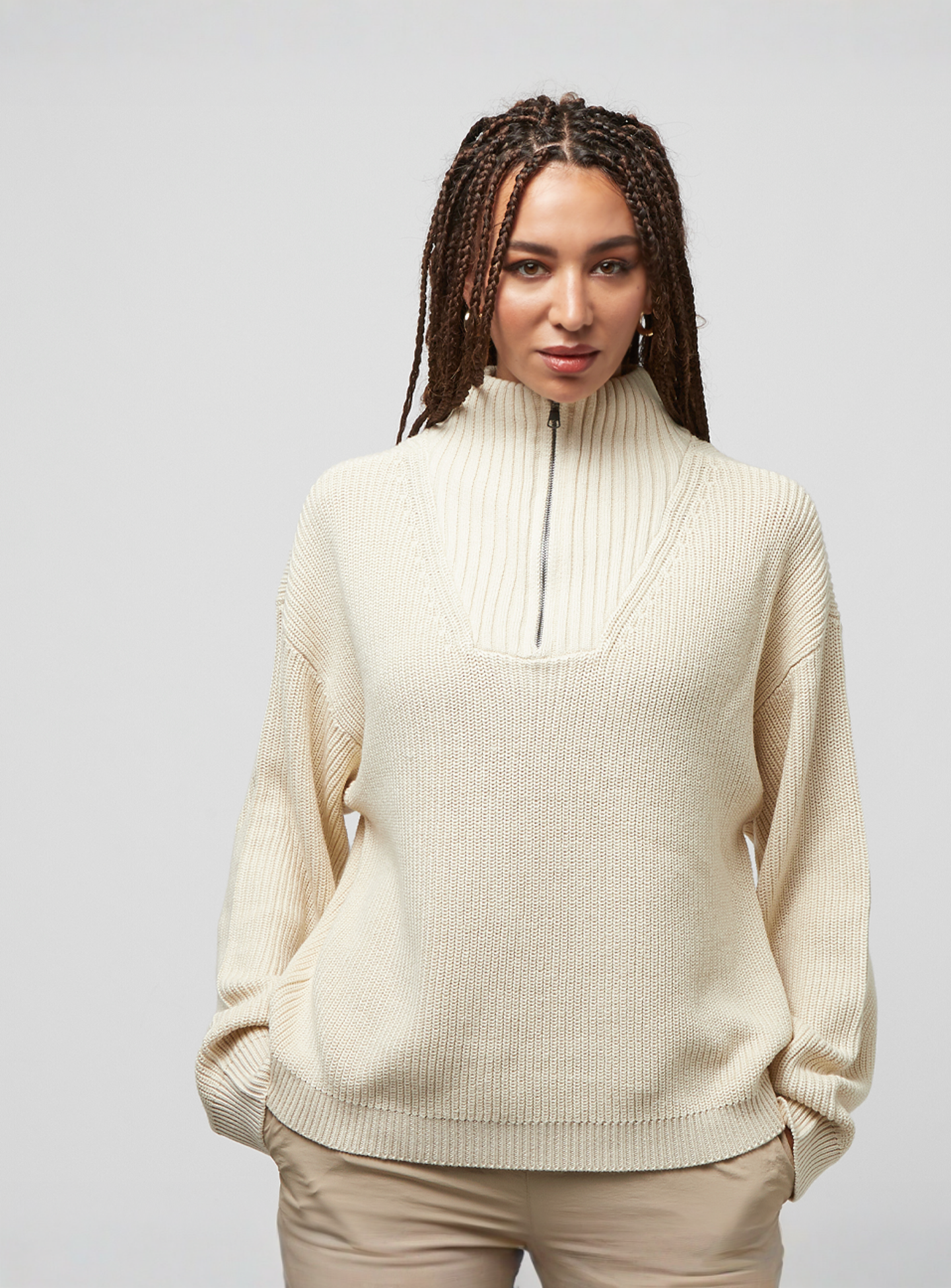 Urban Classics, Oversized Knit Troyer, beige, Image 1 of 4