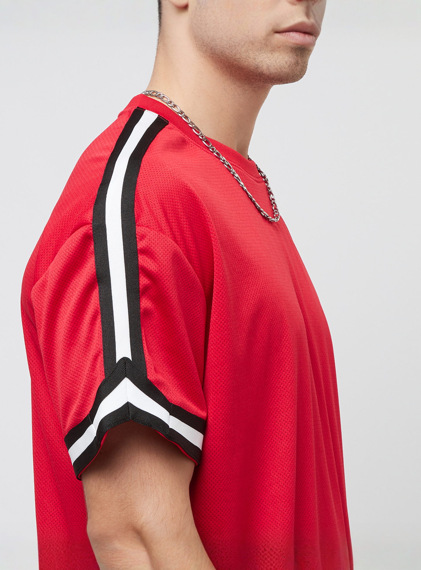 Urban Classics, Oversized Stripes Mesh Tee, red, Image 4 of 5