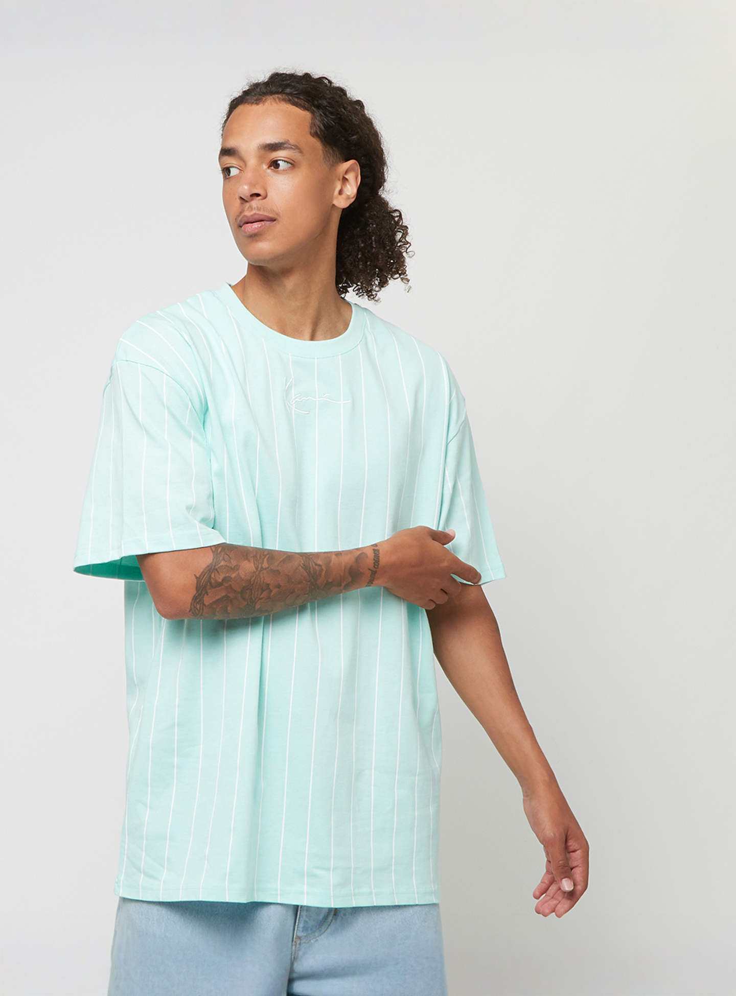 Karl Kani, Small Signature Essential Pinstripe Tee, turquoise, Image 1 of 4