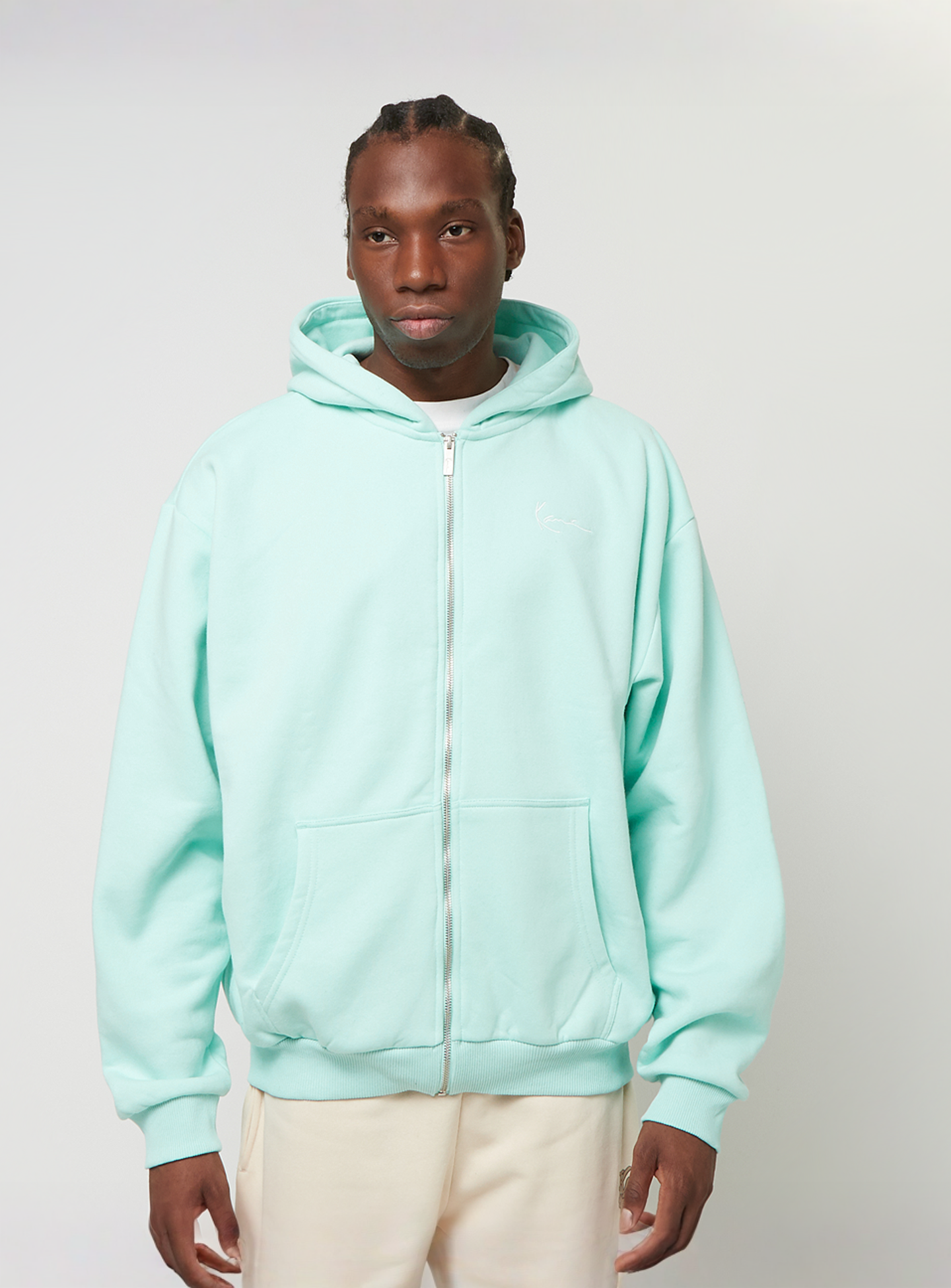 Karl Kani, Small Signature Essential Oversized Zip Hoodie, turquoise, Image 1 of 4
