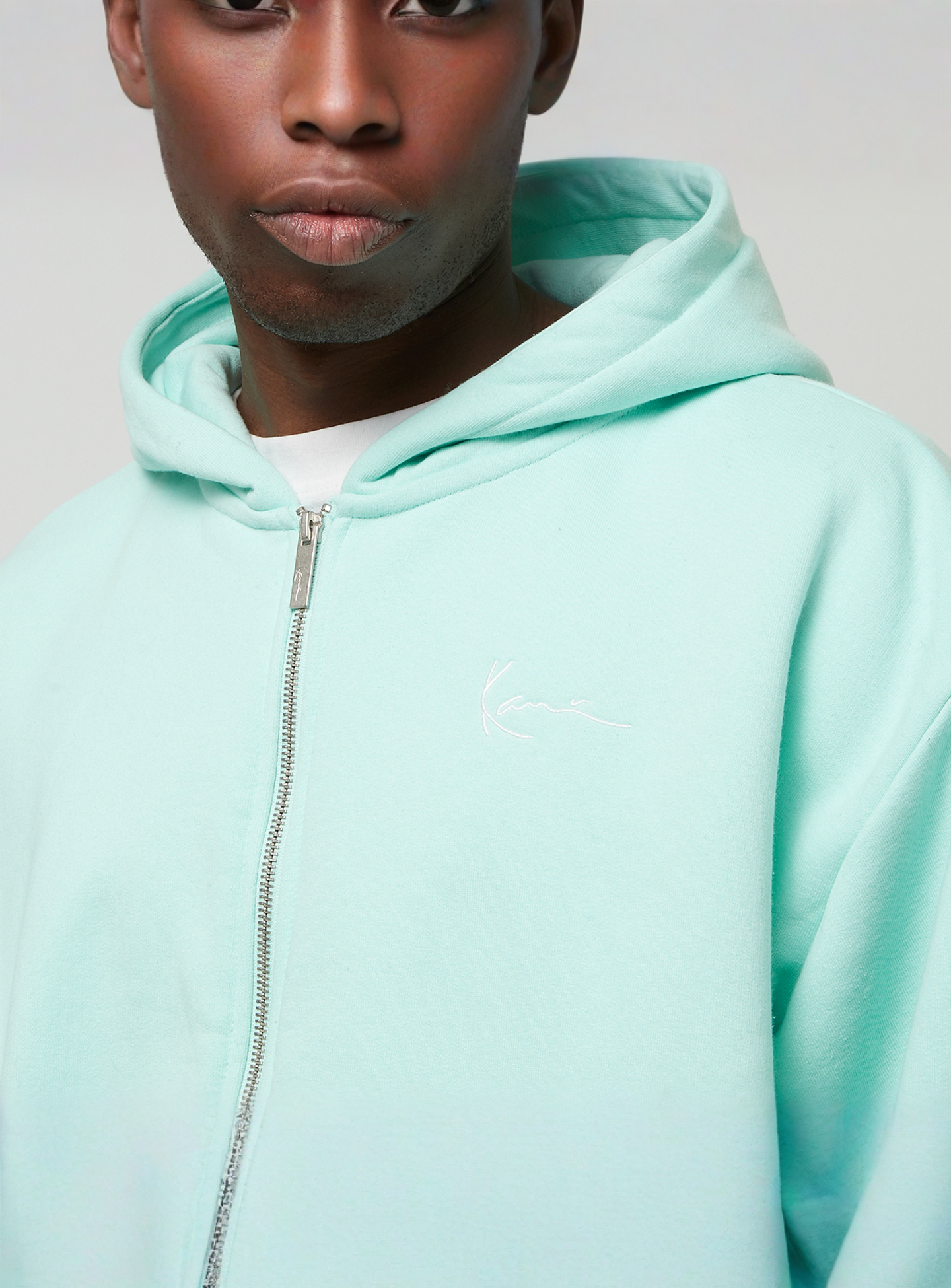 Karl Kani, Small Signature Essential Oversized Zip Hoodie, turquoise, Image 3 of 4