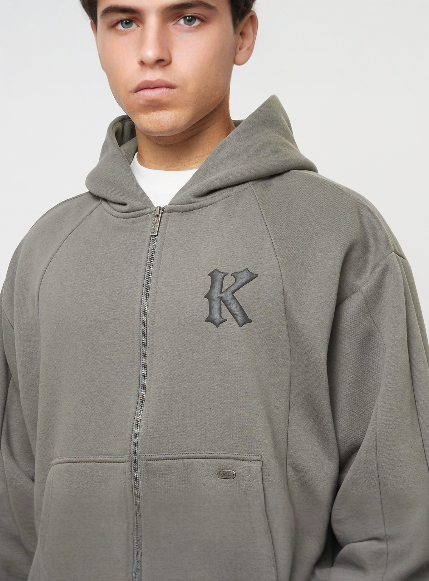 Karl Kani, Boxy Full Zip Hoodie, grey, Image 3 of 4