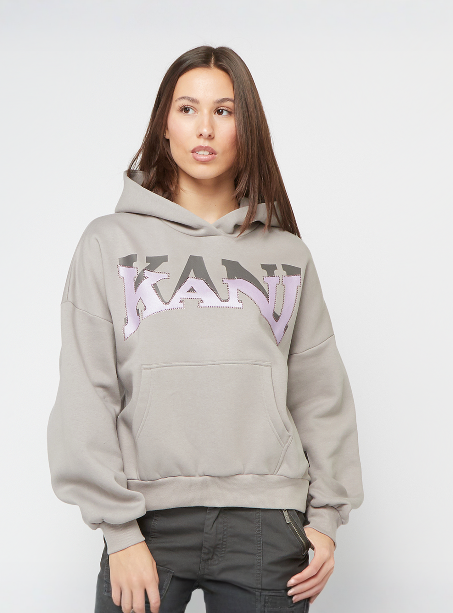 Karl Kani, Woven Signature Glitter Oversized Hoodie, grey, Image 1 of 4