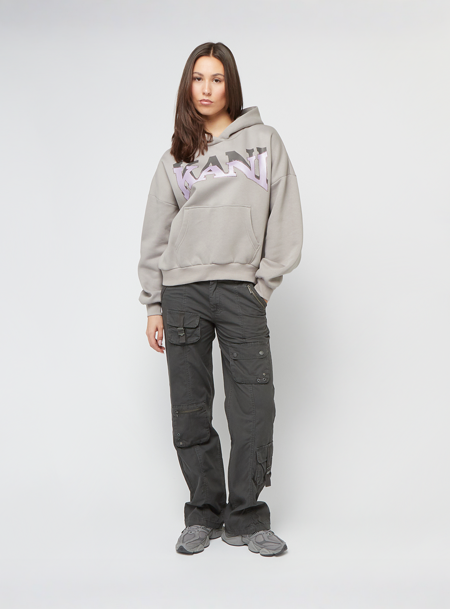 Karl Kani, Woven Signature Glitter Oversized Hoodie, grey, Image 4 of 4