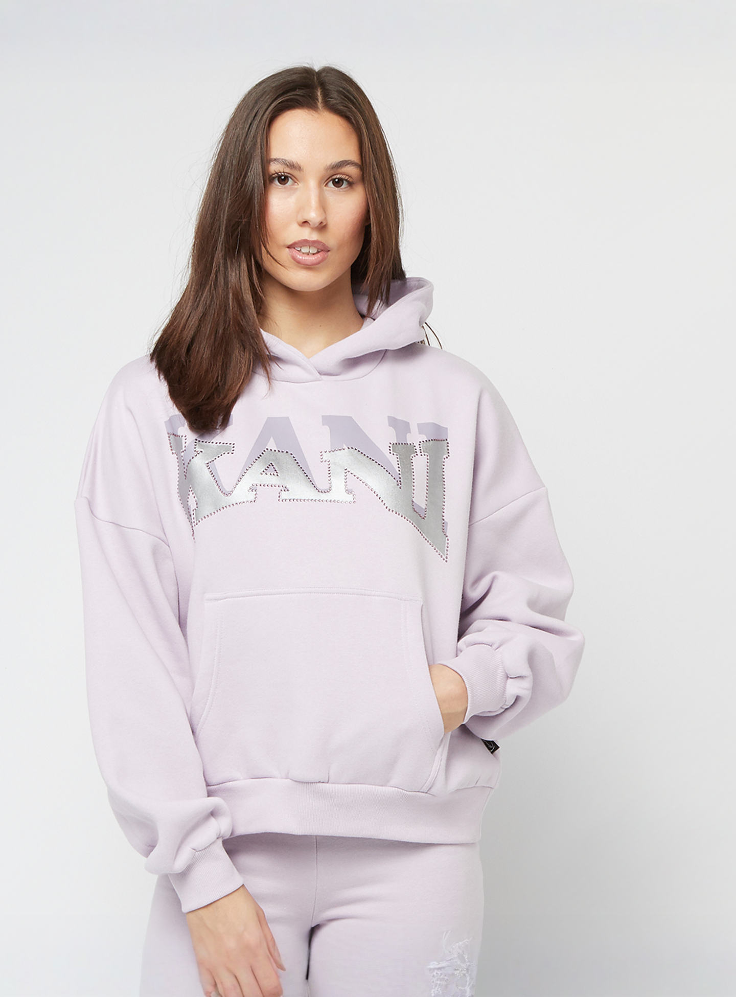 Karl Kani, Woven Signature Glitter Oversized Hoodie, purple, Image 1 of 4