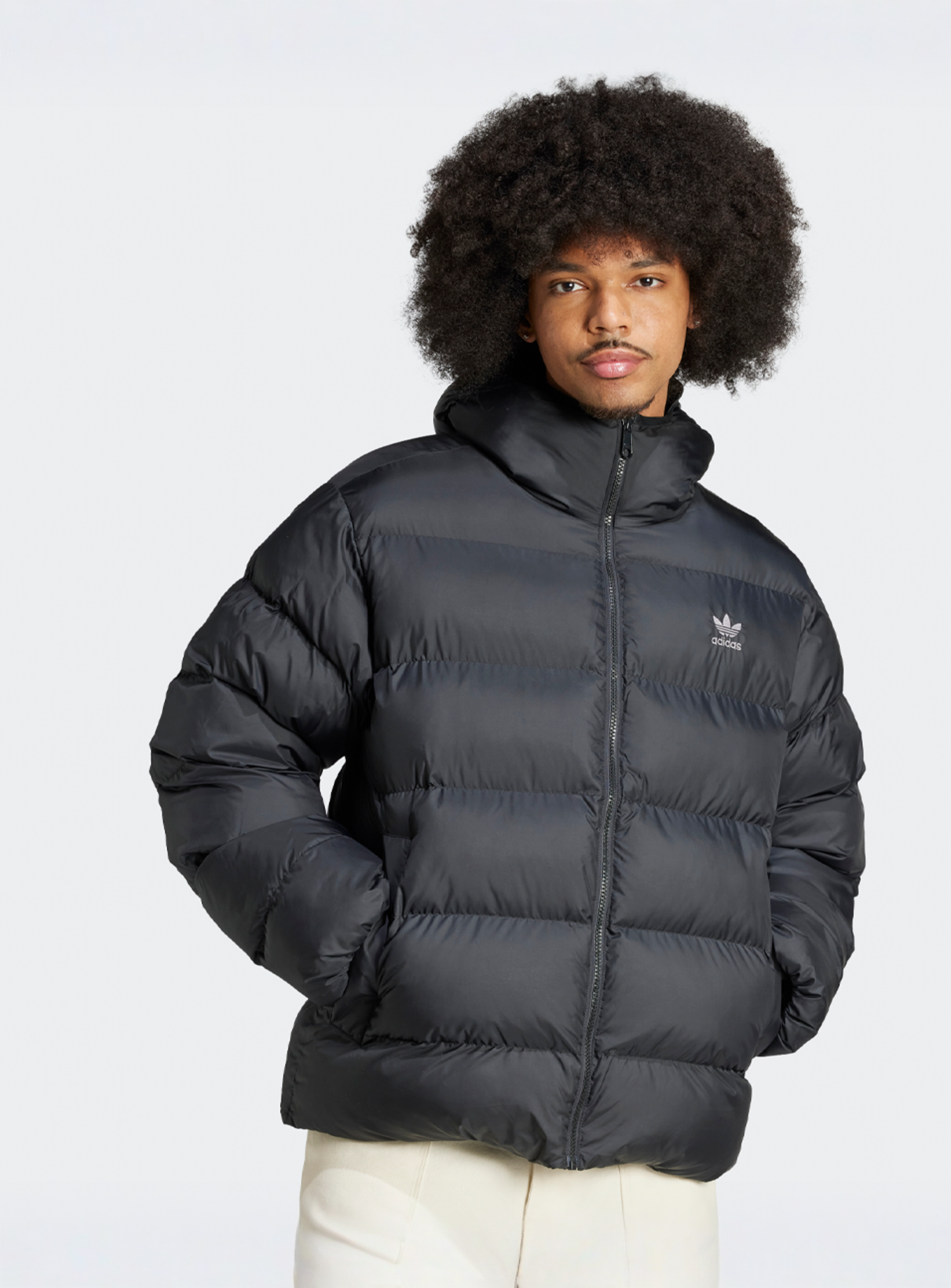 adidas Originals, Tonal Hooded Puffer Jacket, black, Image 1 of 5