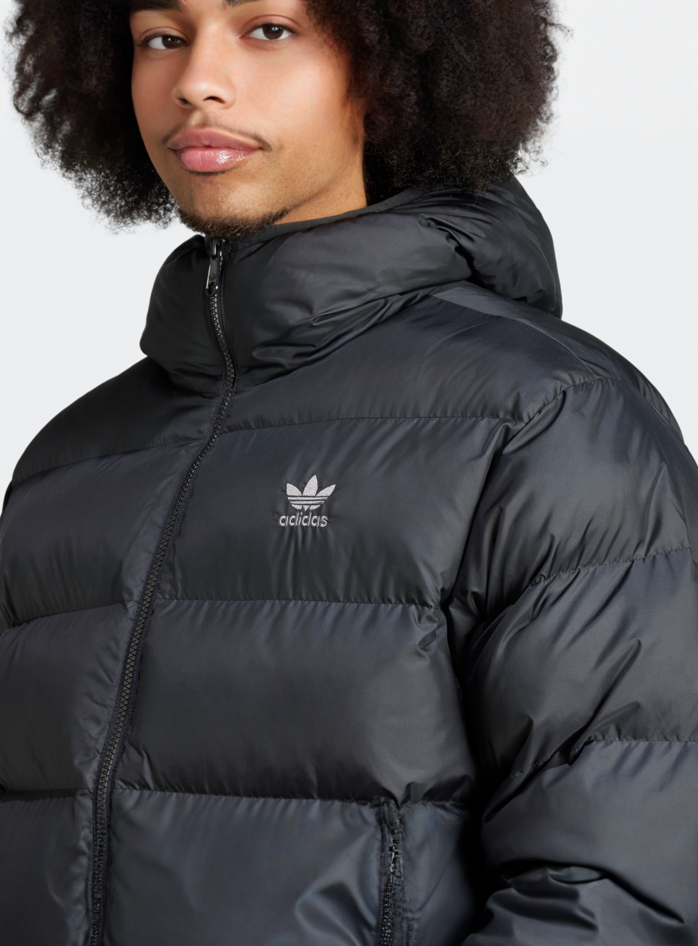 adidas Originals, Tonal Hooded Puffer Jacket, black, Image 3 of 5