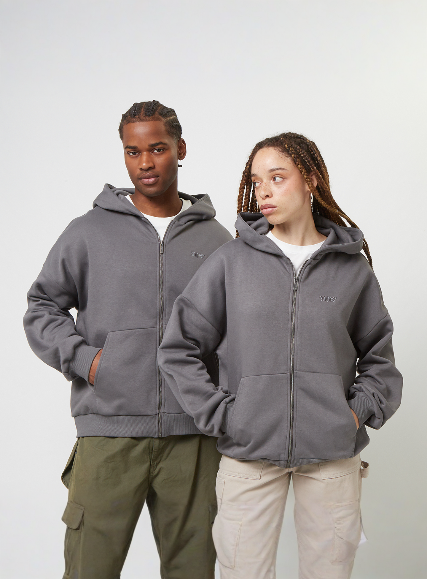 SNIPES, Small Logo Essential Oversized Zip Hoodie, grey, Image 1 of 4