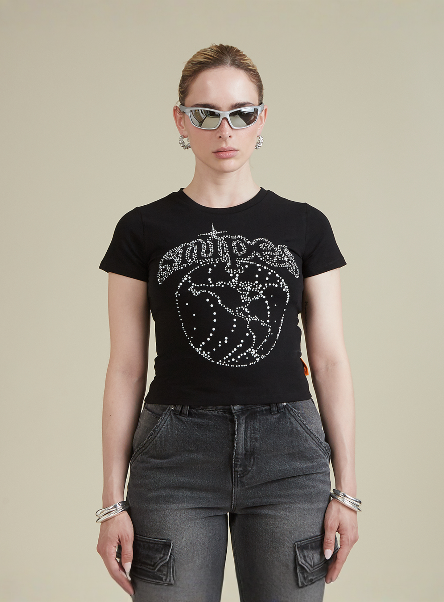 SNIPES, Globe Studs Baby Tee, black, Image 1 of 5