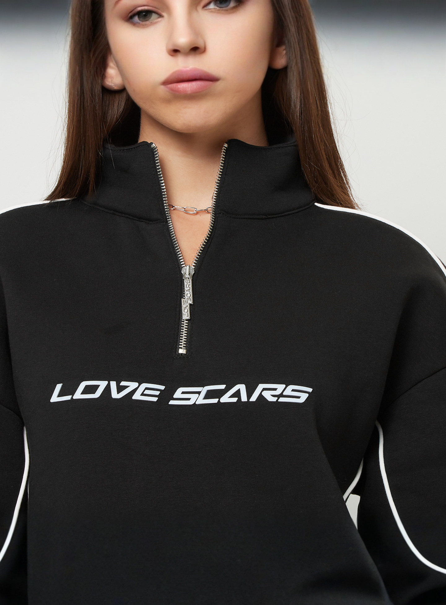 Love Scars, Piping Half Zip Sweater, black, Image 3 of 4