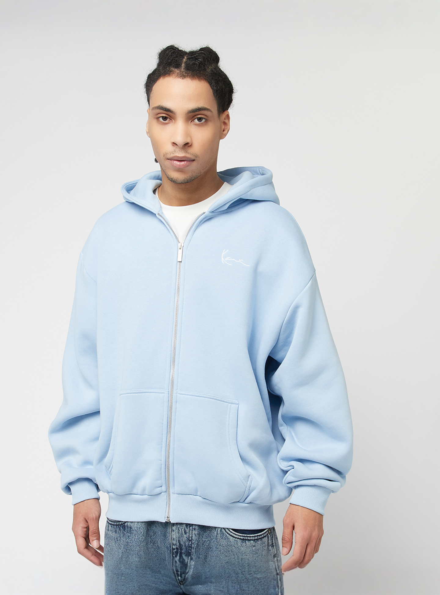 Karl Kani, Small Signature Essential Oversized Zip Hoodie, blue, Image 1 of 4