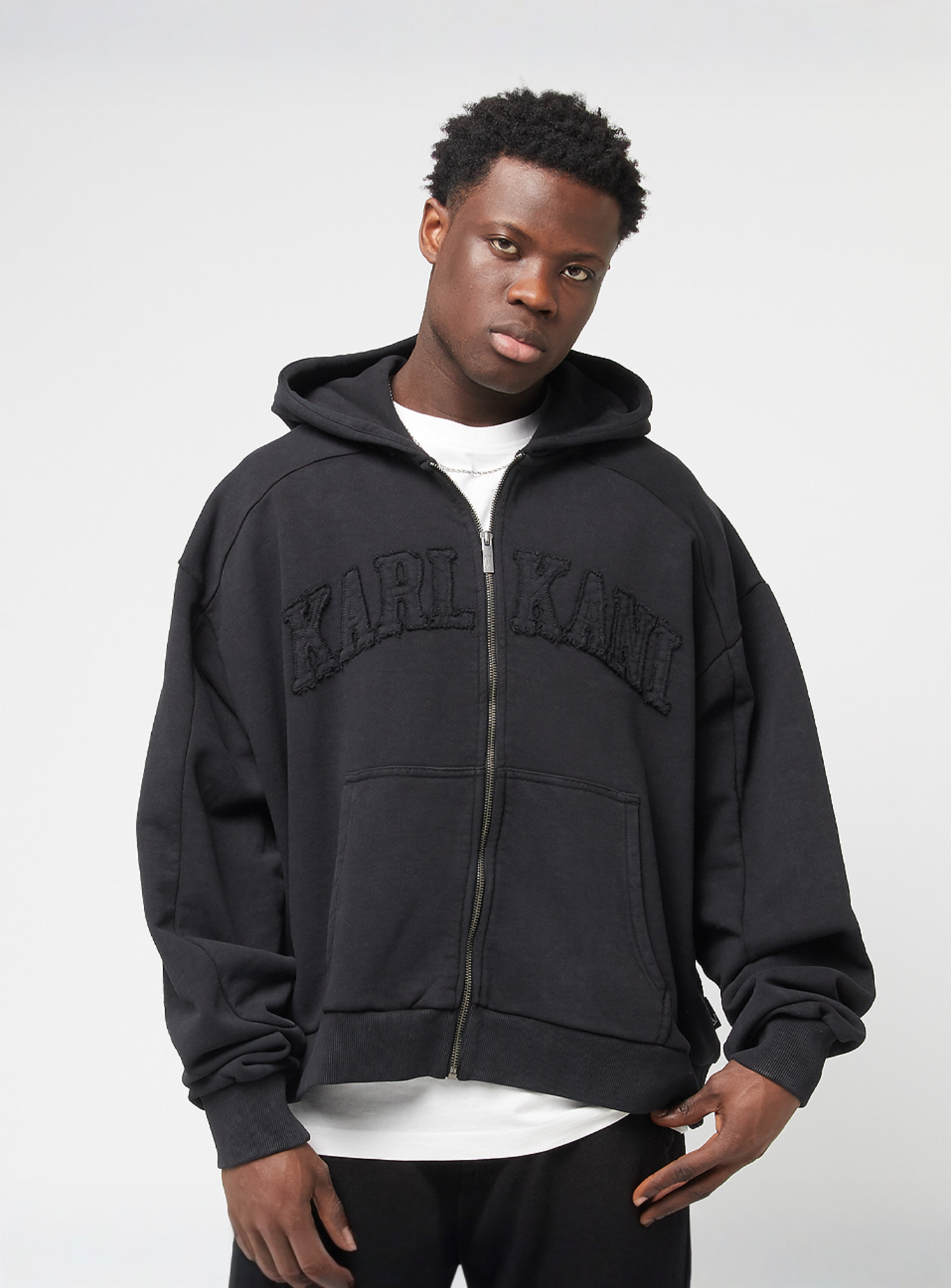 Karl Kani, College Heavy Crop Zip Hoodie, black, Image 1 of 4