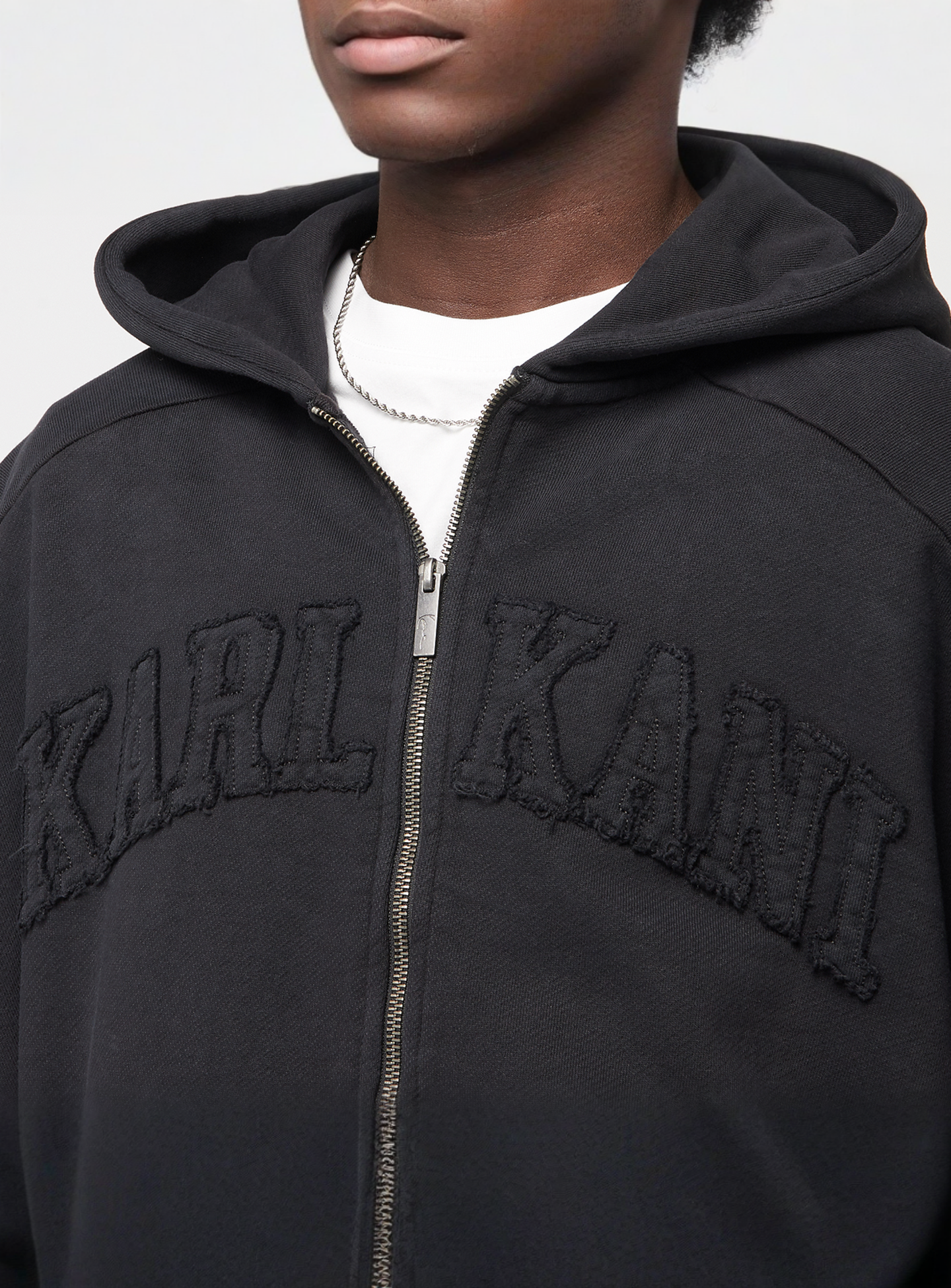 Karl Kani, College Heavy Crop Zip Hoodie, black, Image 3 of 4