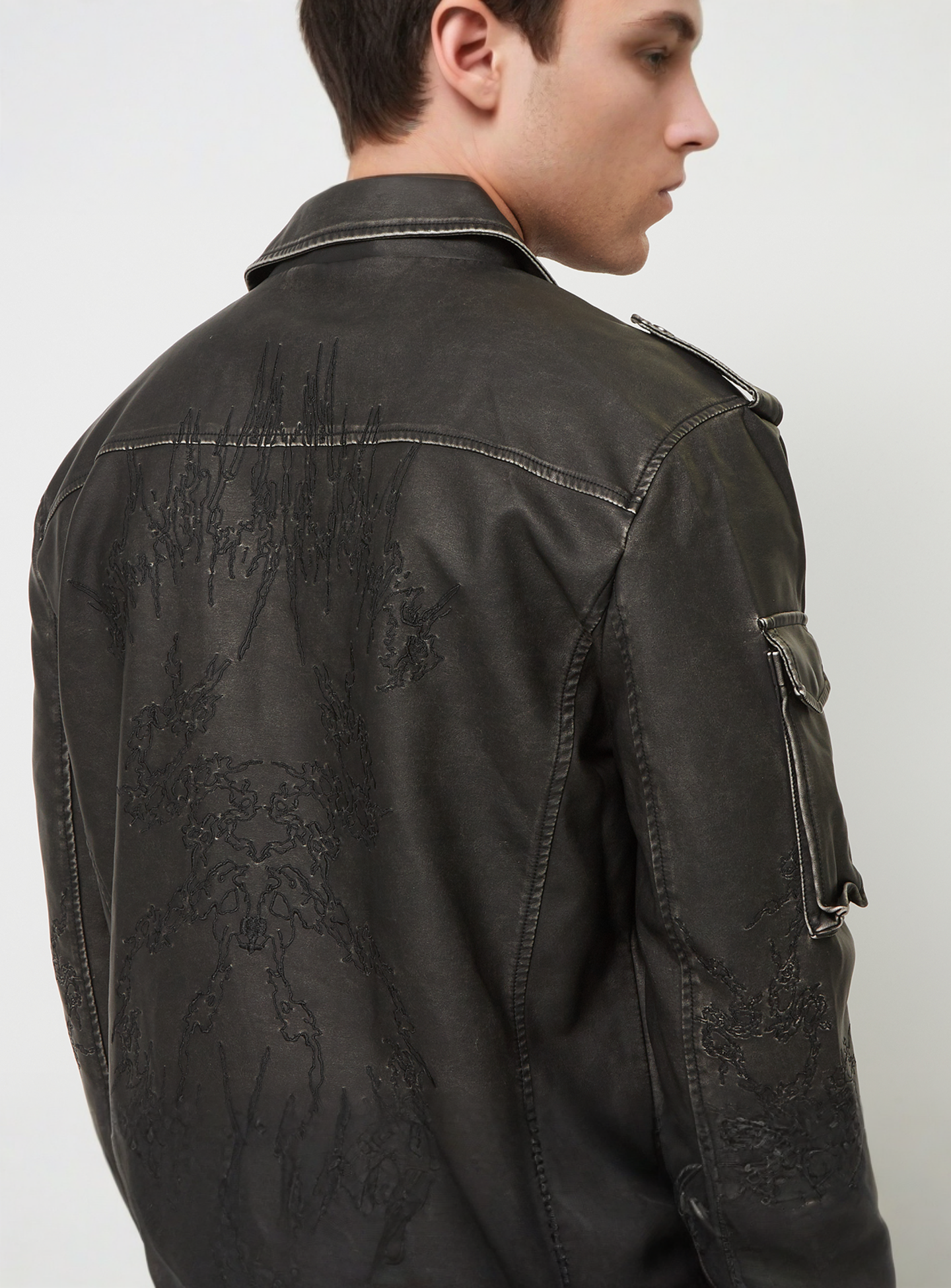 Smoke Rise, Washed Vegan Leather Biker Jacket, black, Image 6 of 7