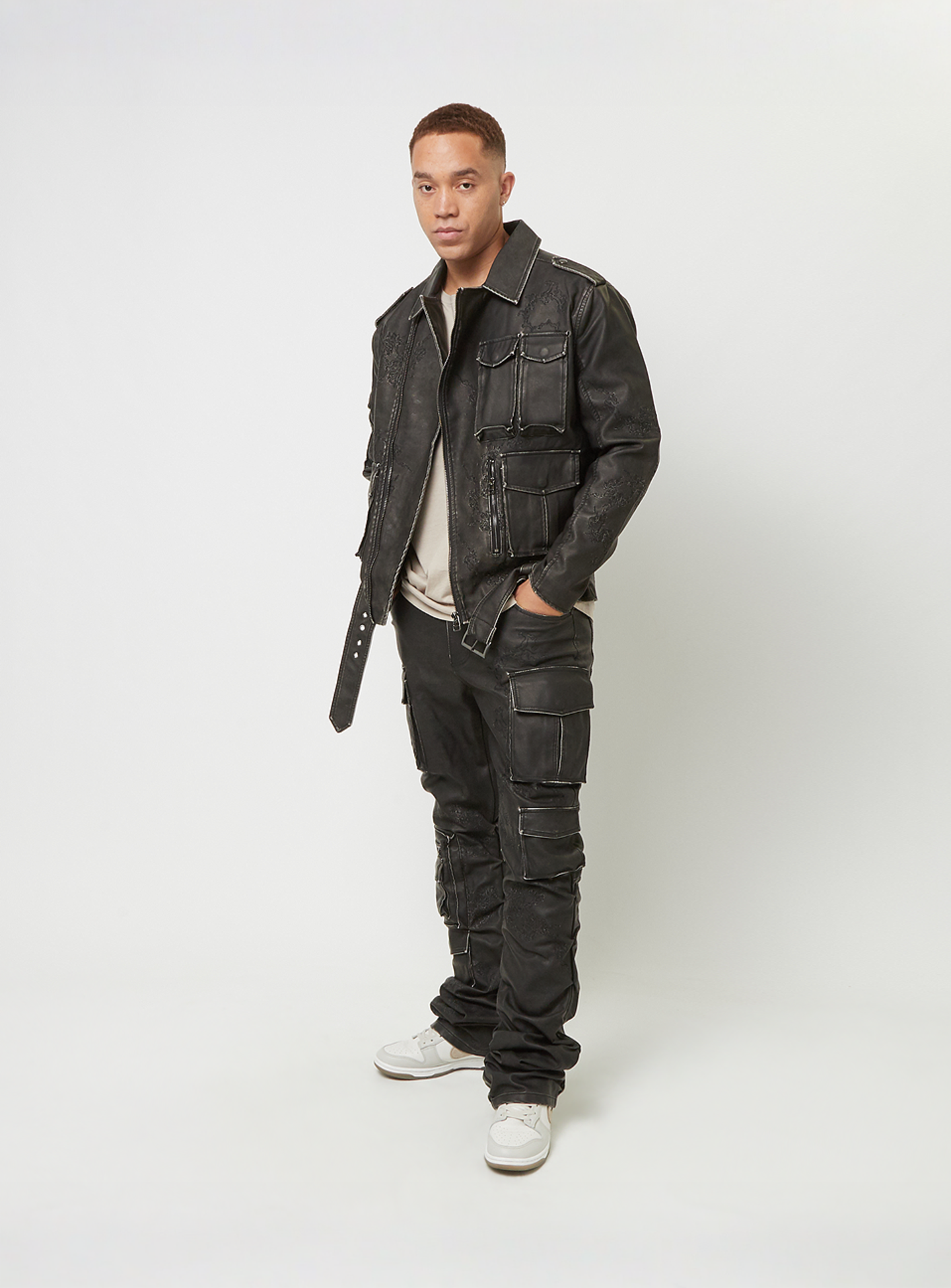 Smoke Rise, Washed Vegan Leather Biker Jacket, black, Image 7 of 7