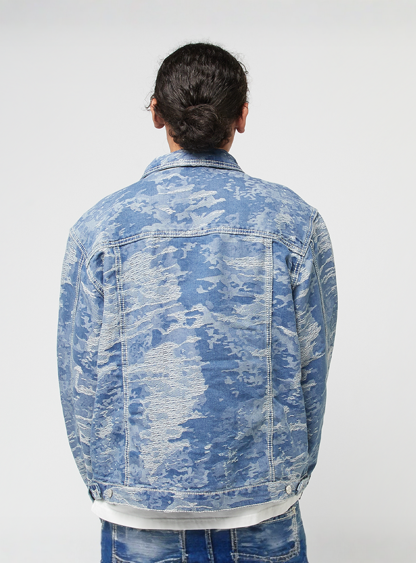 Karl Kani, OG Distress Camo Oversized Denim Jacket, blue, Image 2 of 4