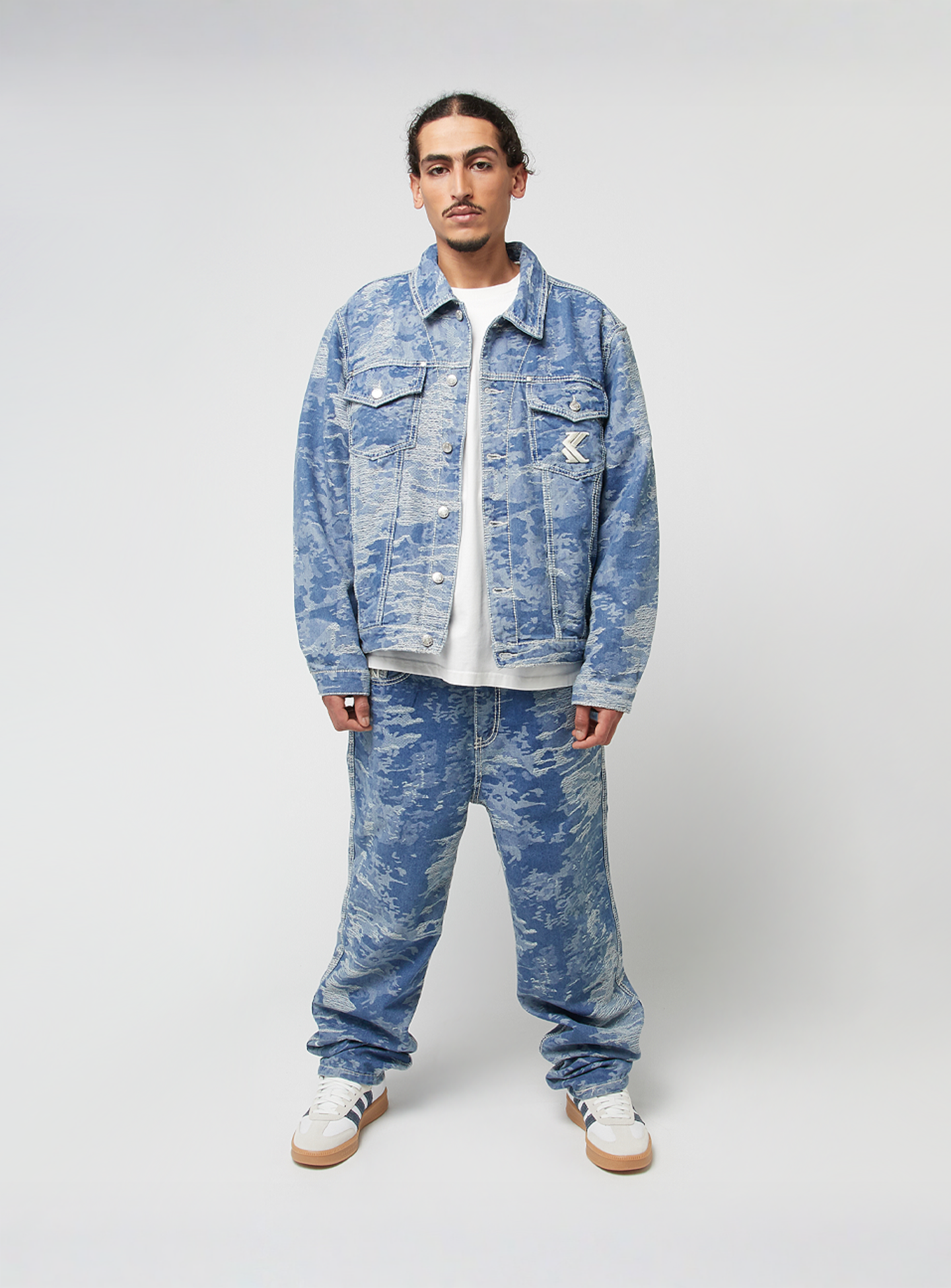 Karl Kani, OG Distress Camo Oversized Denim Jacket, blue, Image 4 of 4