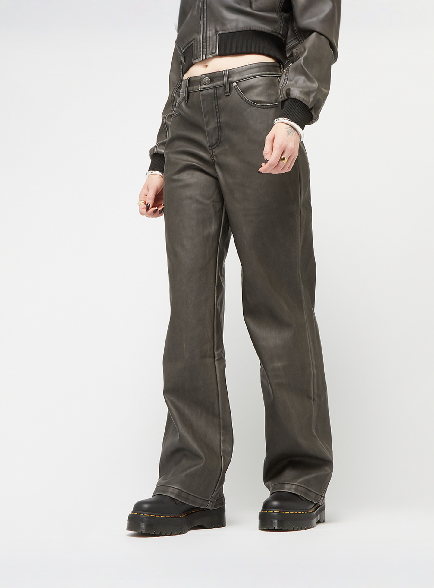 Karl Kani, Signature Pu Wide Leg Pants, grey, Image 1 of 5