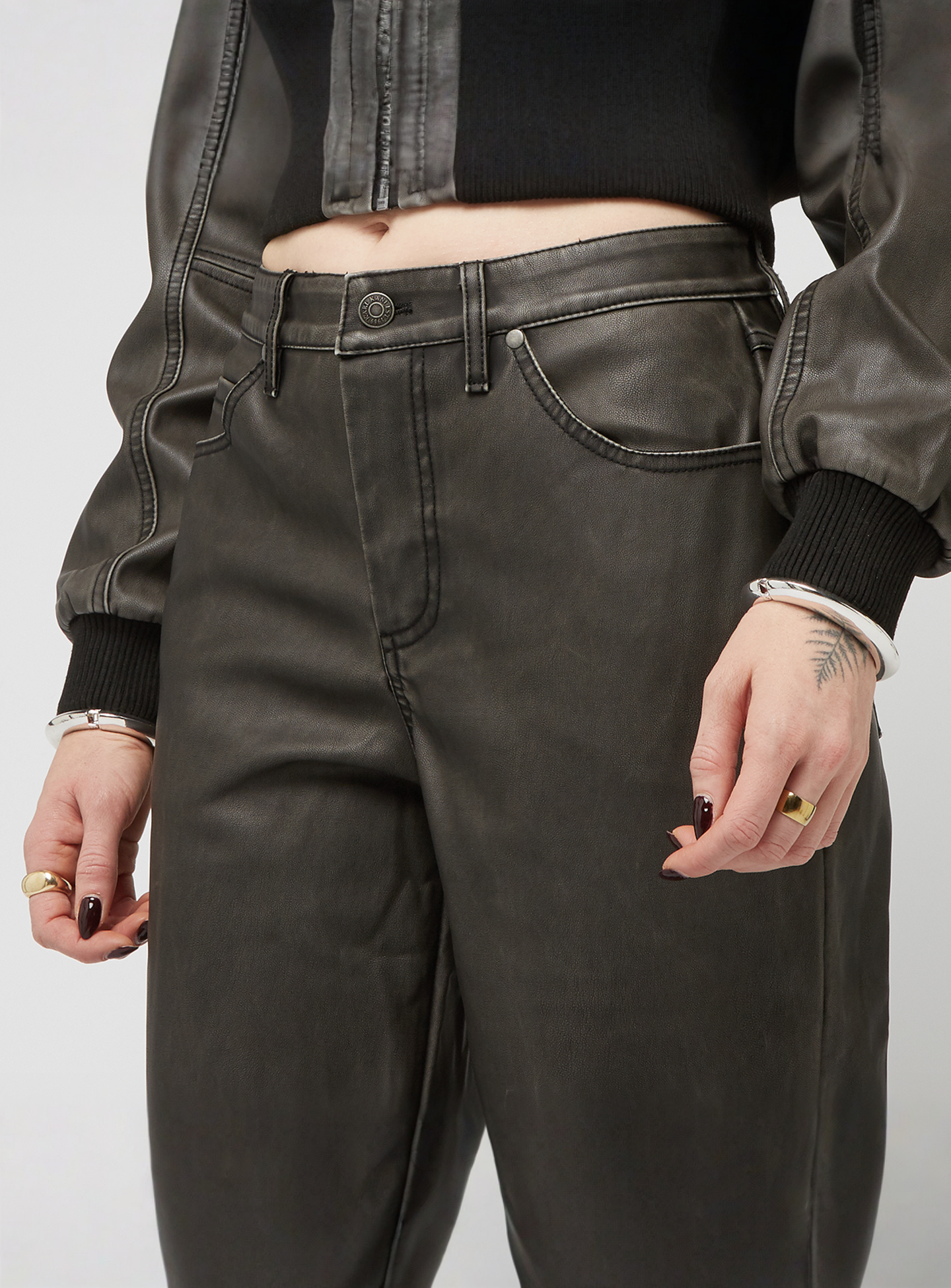 Karl Kani, Signature Pu Wide Leg Pants, grey, Image 3 of 5