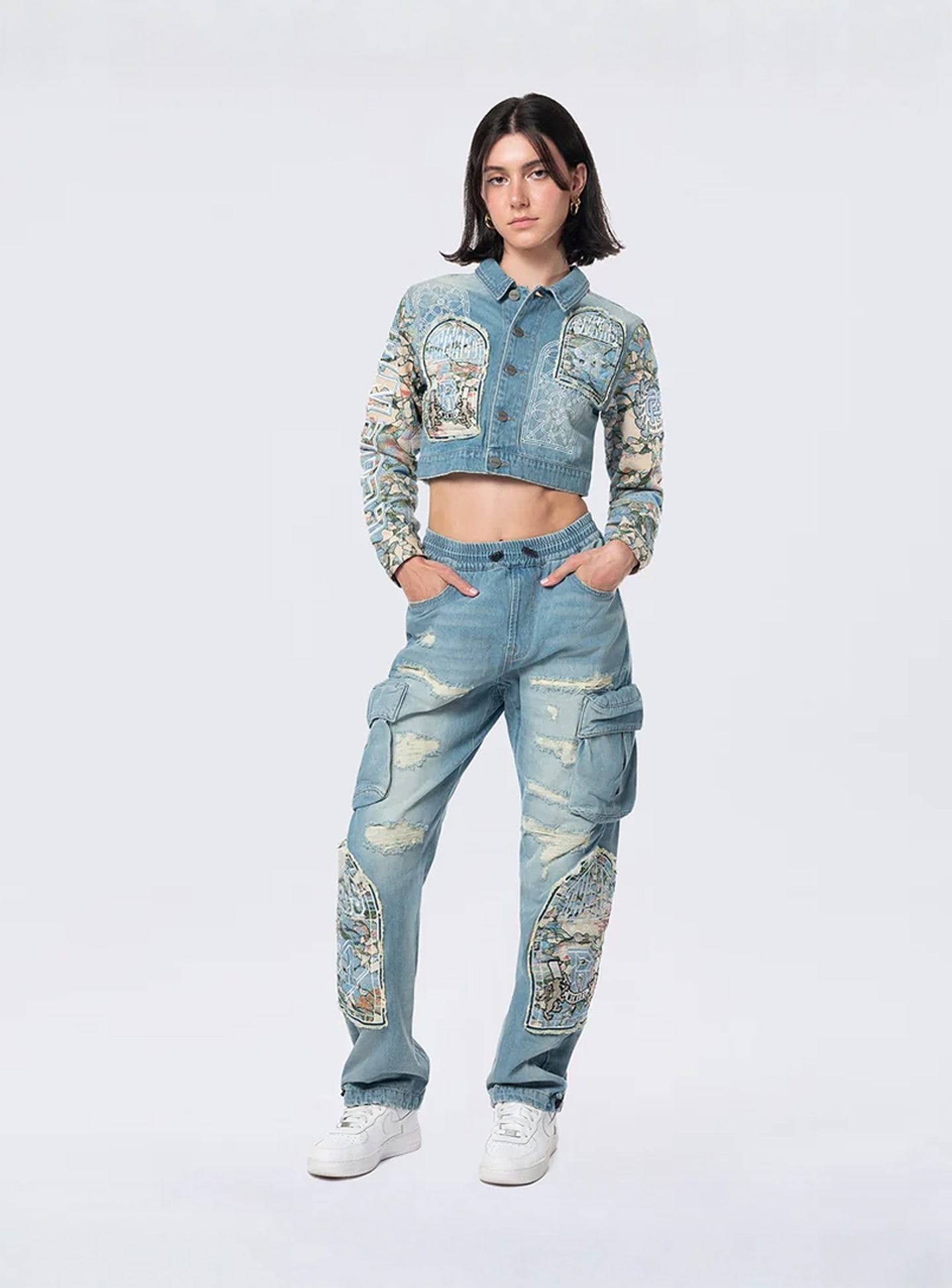 Smoke Rise, Cropped Tapestry Denim Jacket, blue, Image 5 of 5
