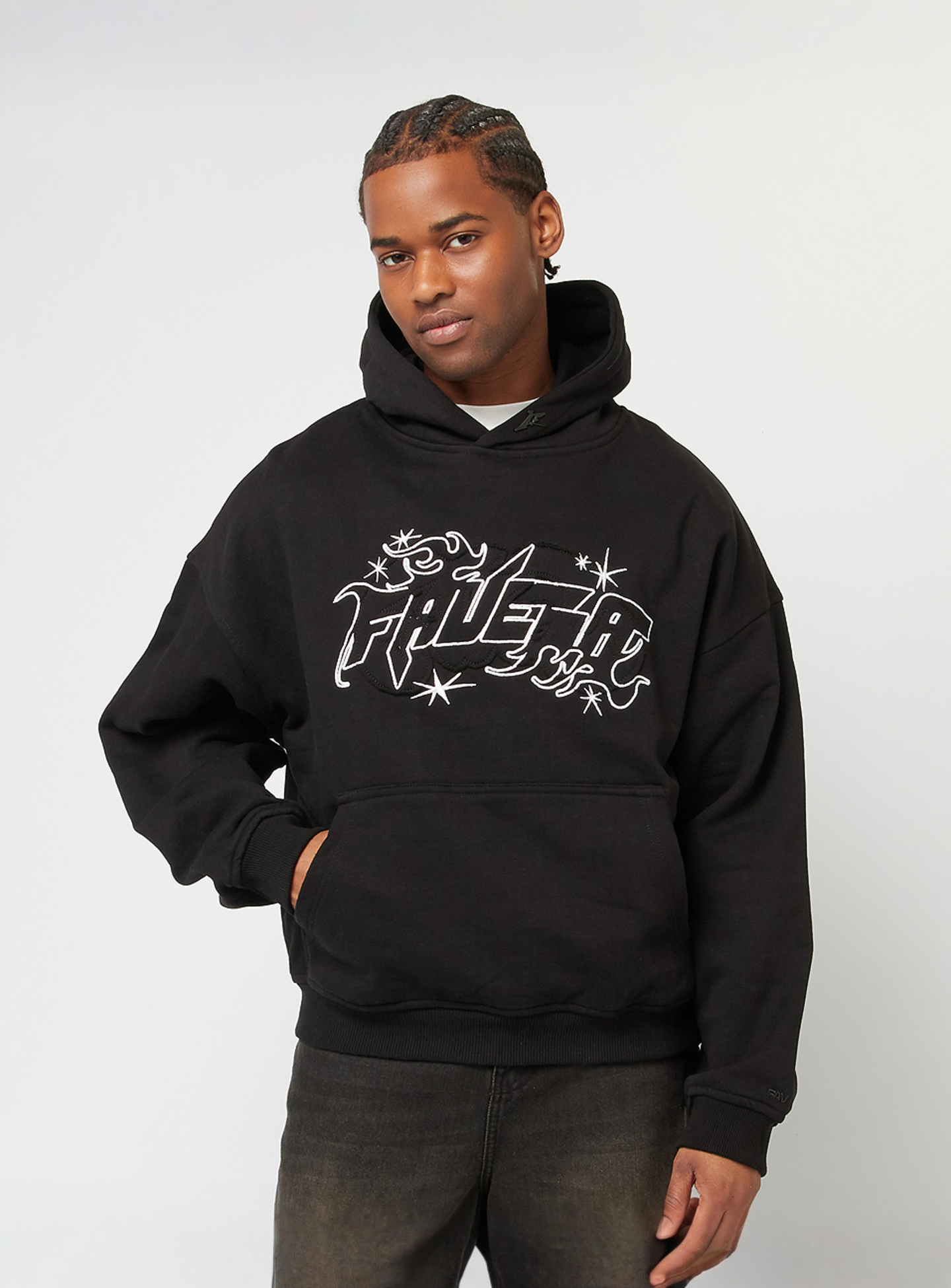FAVELA, Fabric Patch Embroidery Black Hoodie, black, Image 1 of 5