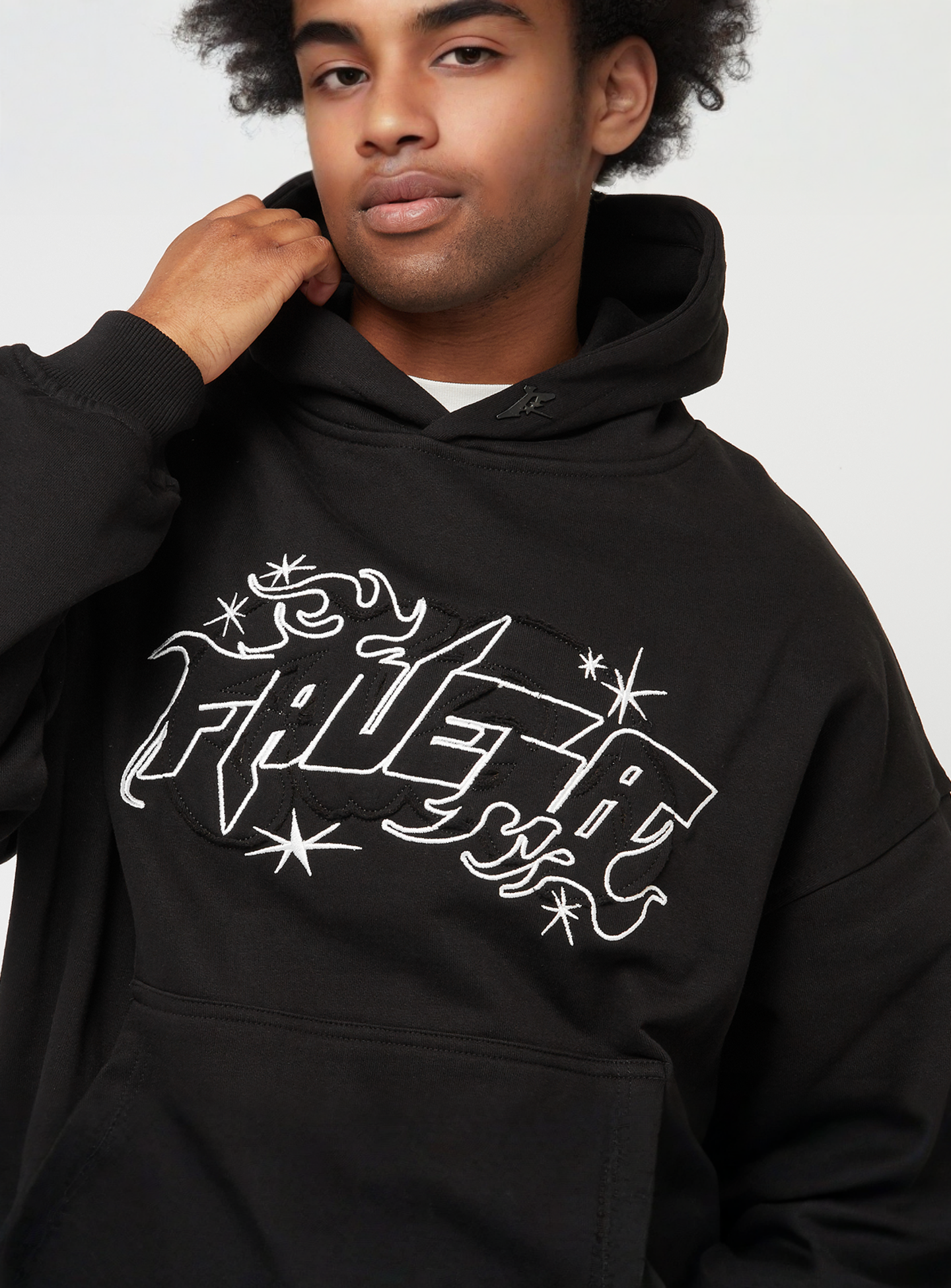 FAVELA, Fabric Patch Embroidery Black Hoodie, black, Image 3 of 5