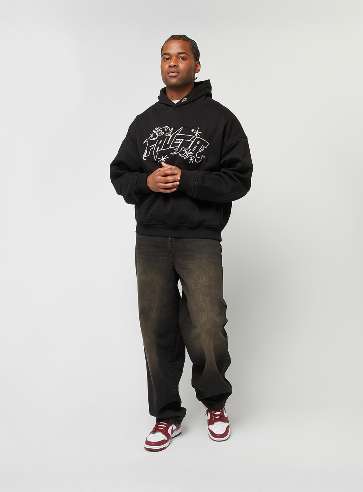 FAVELA, Fabric Patch Embroidery Black Hoodie, black, Image 5 of 5
