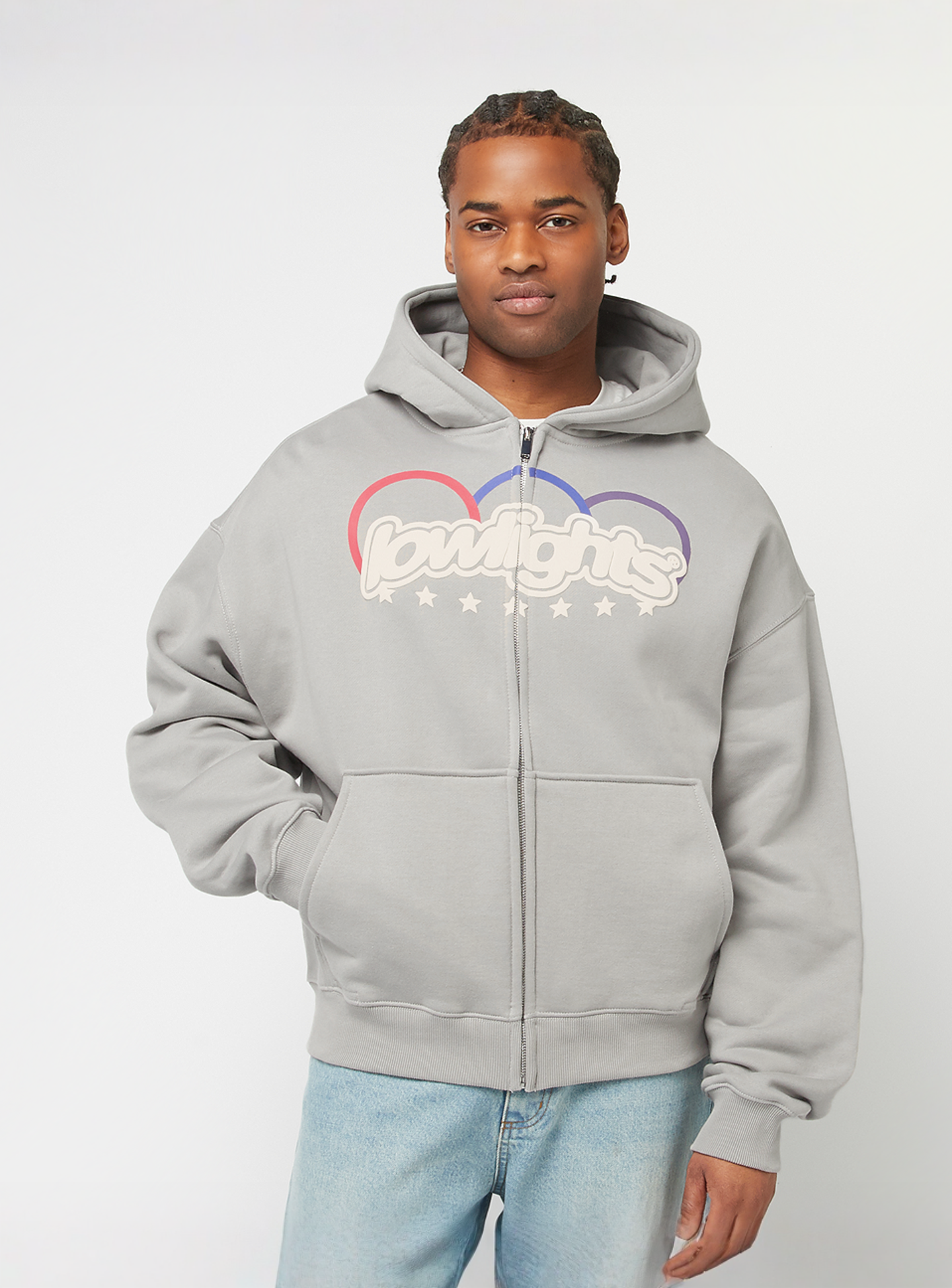 Low Lights Studios, Three Ring Logo Zip Hoodie Concrete, grey, Image 1 of 4