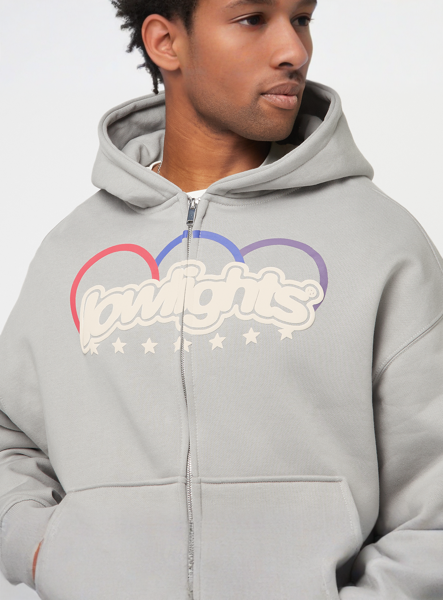 Low Lights Studios, Three Ring Logo Zip Hoodie Concrete, grey, Image 3 of 4