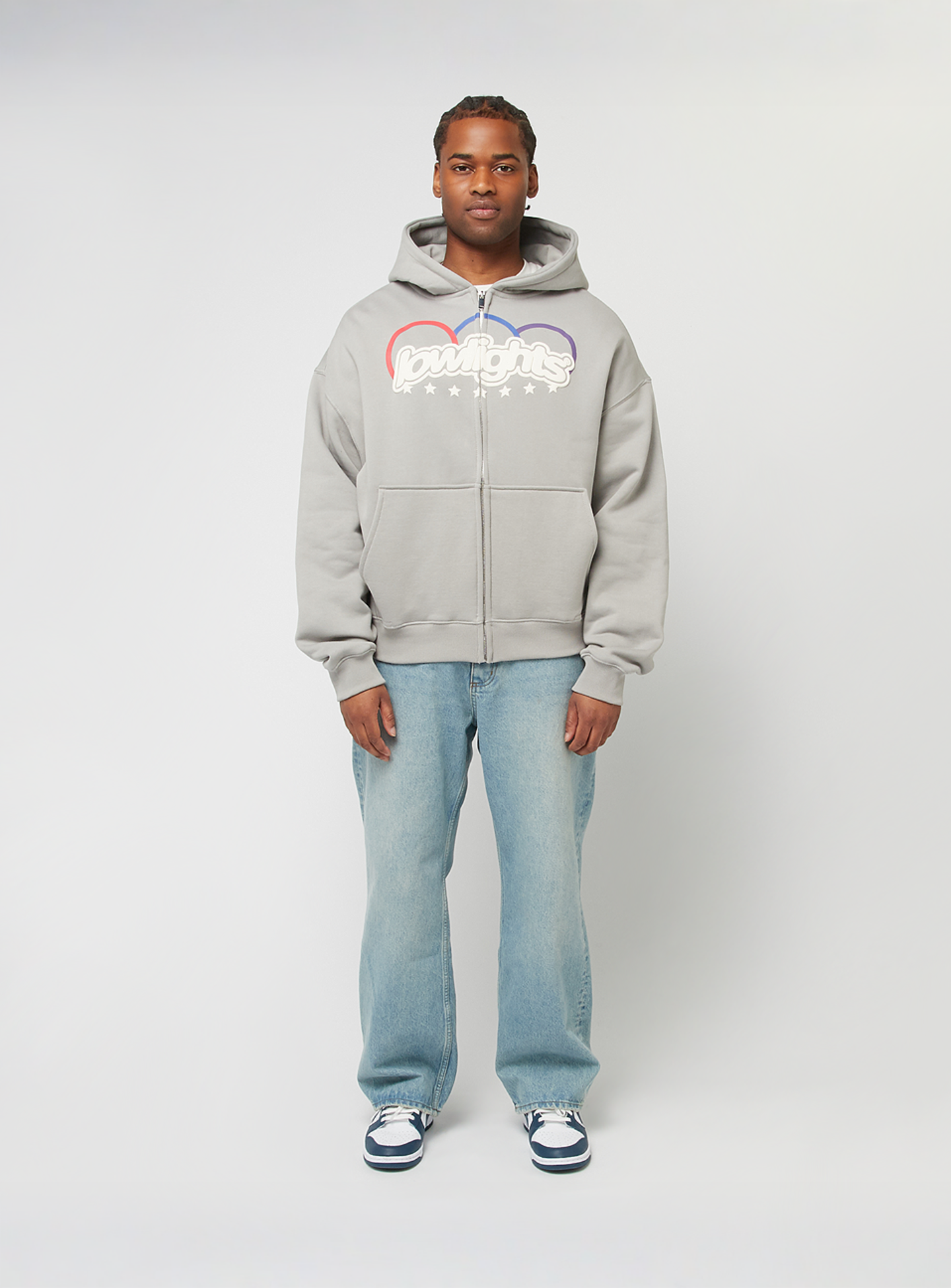 Low Lights Studios, Three Ring Logo Zip Hoodie Concrete, grey, Image 4 of 4