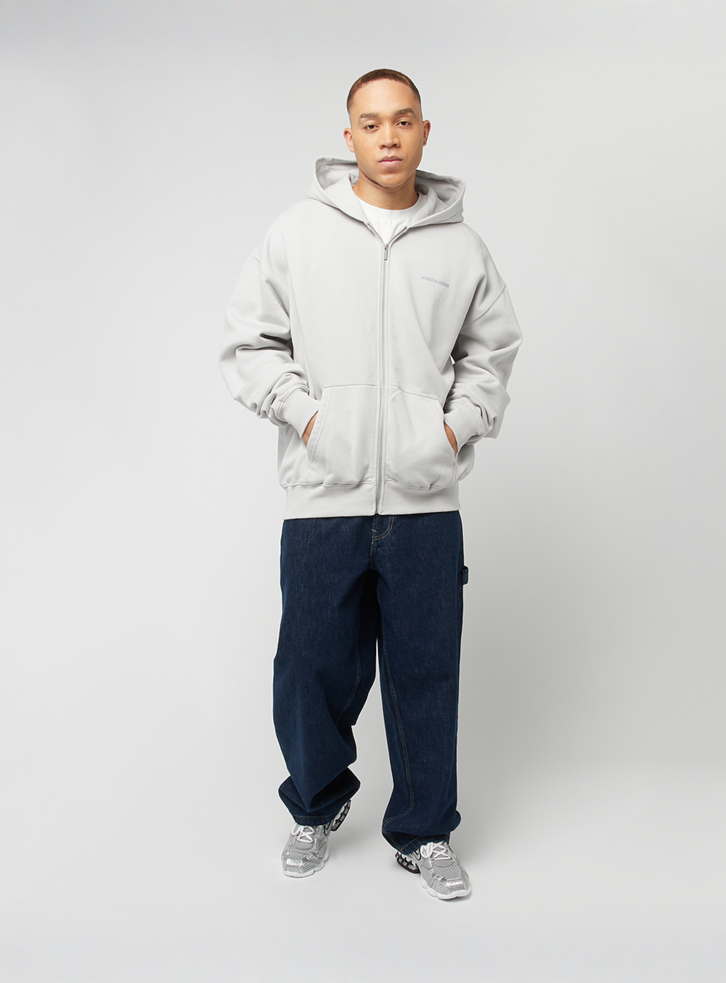 Pegador, Colne Logo Oversized Sweat Jacket, grey, Image 4 of 4