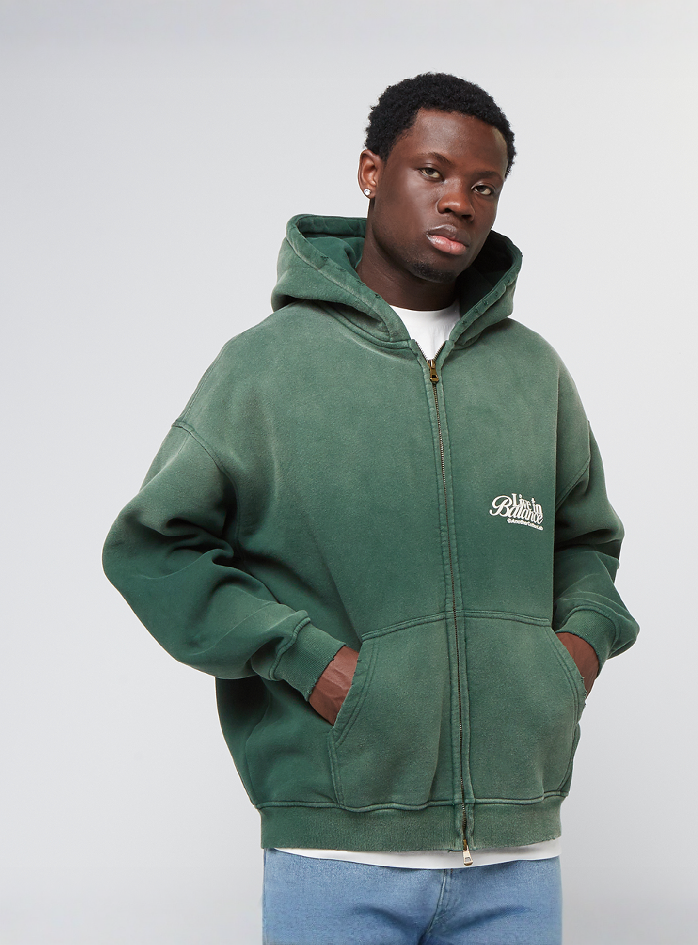 Another Cotton Lab, Live in Balance Oversized Zip Hoodie, green, Image 2 of 5