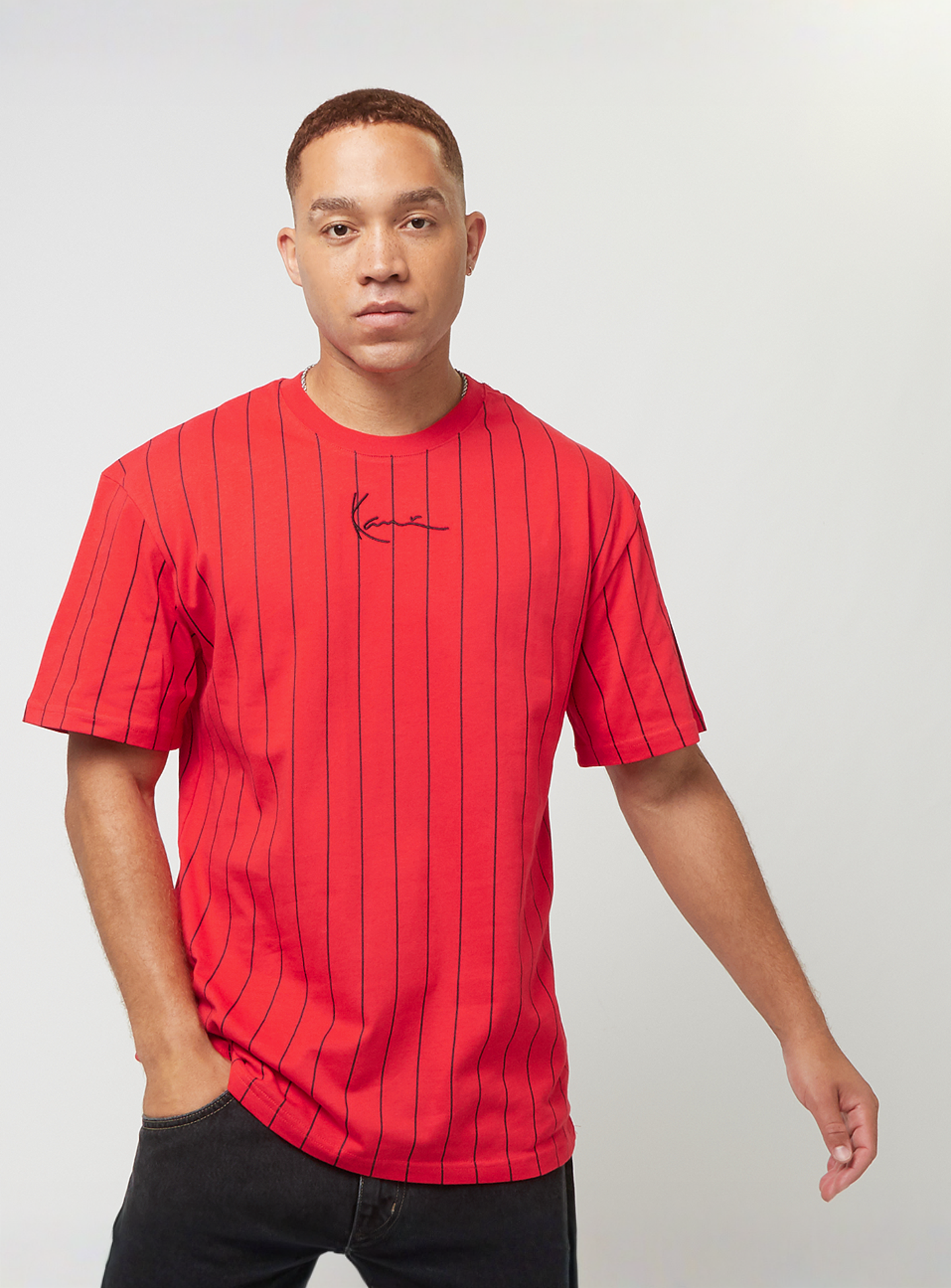 Karl Kani, Small Signature Essential Pinstripe Tee, red, Image 1 of 4