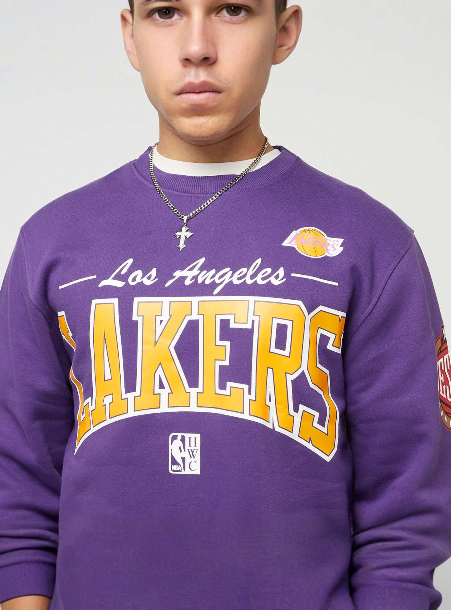 Mitchell & Ness, NBA Los Angeles Lakers There & Back Fleece Crew, purple, Image 3 of 6