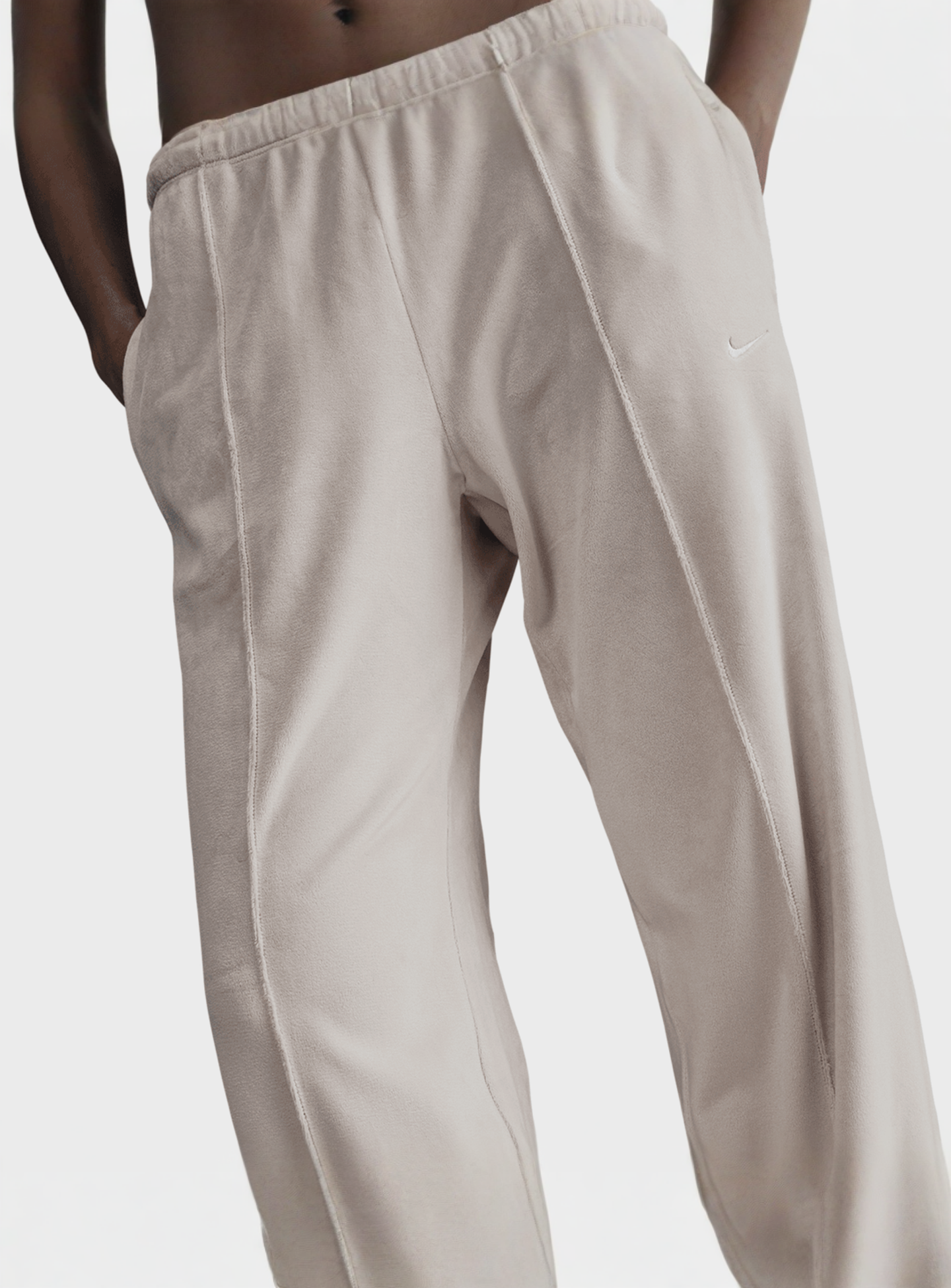 Nike, Sportswear Chill Knit Velour Mid-Rise Open Hem Sweatpants, beige, Image 3 of 4