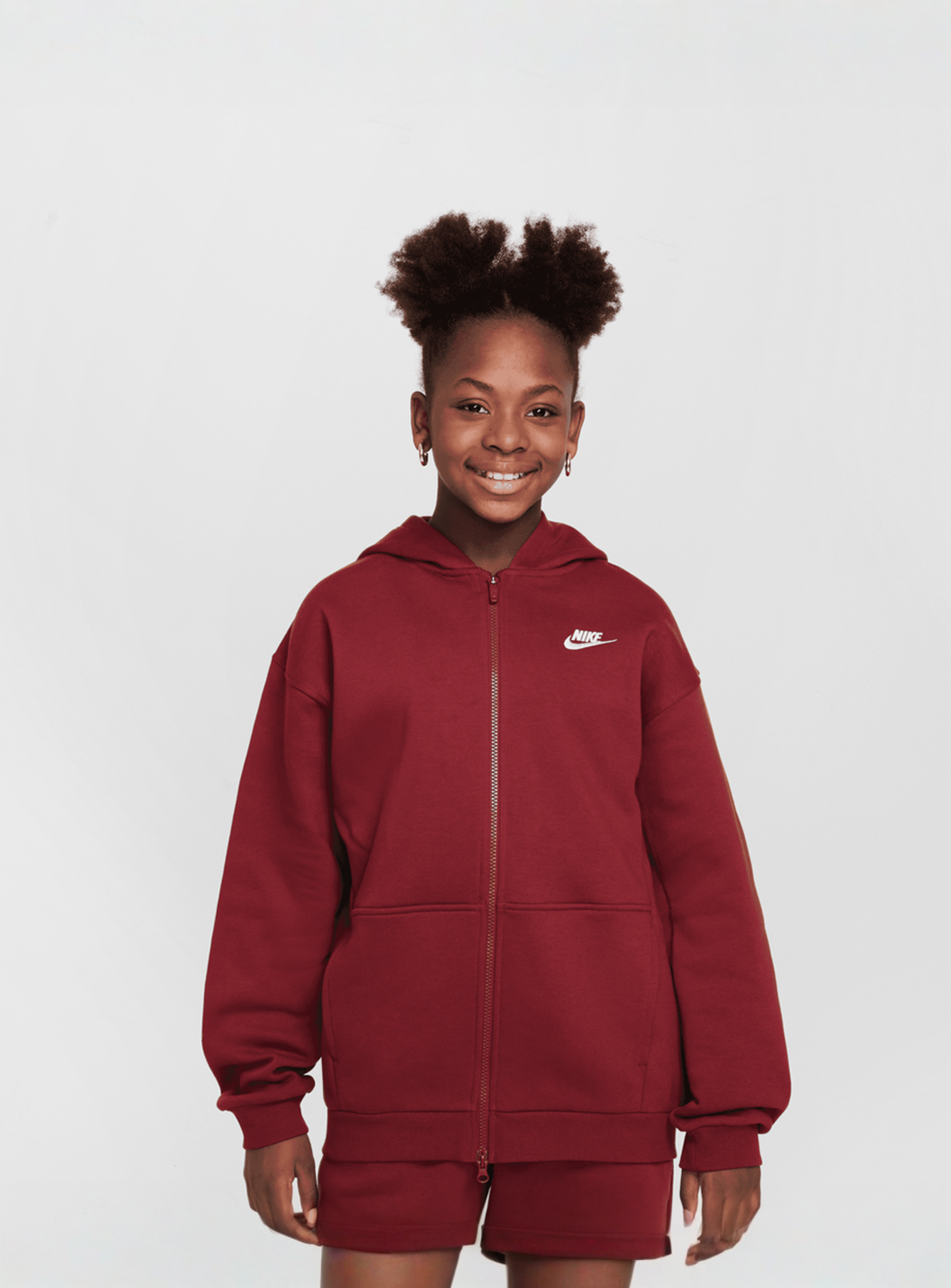 Nike, Sportswear Club Fleece Oversized Full-Zip Hoodie, red, Image 1 of 7