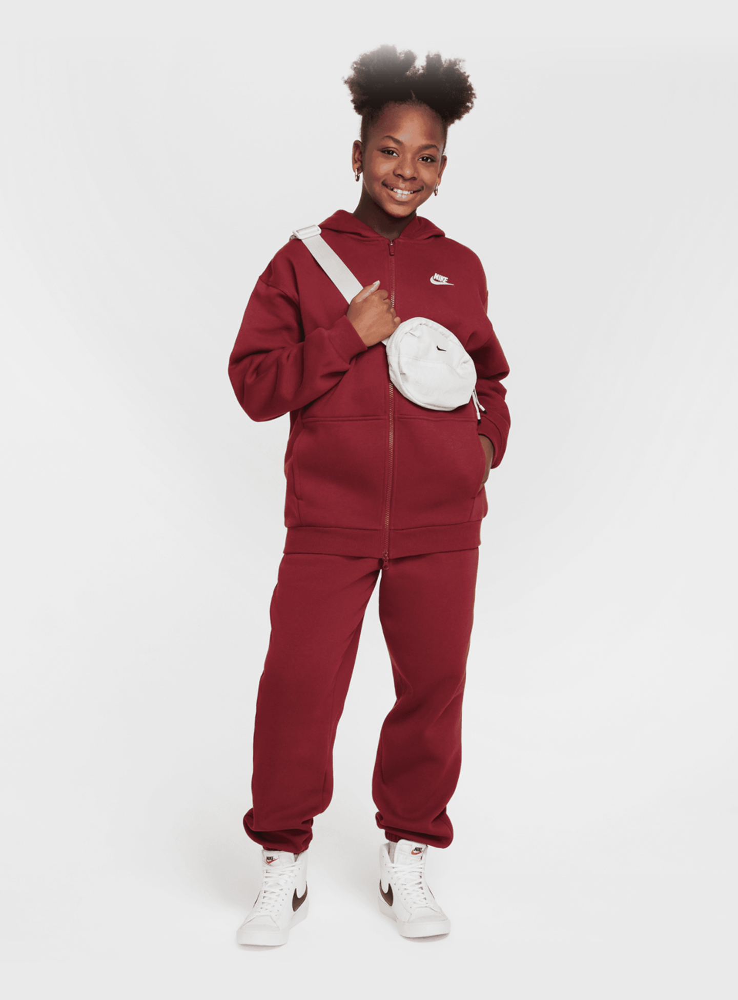 Nike, Sportswear Club Fleece Oversized Full-Zip Hoodie, red, Image 7 of 7