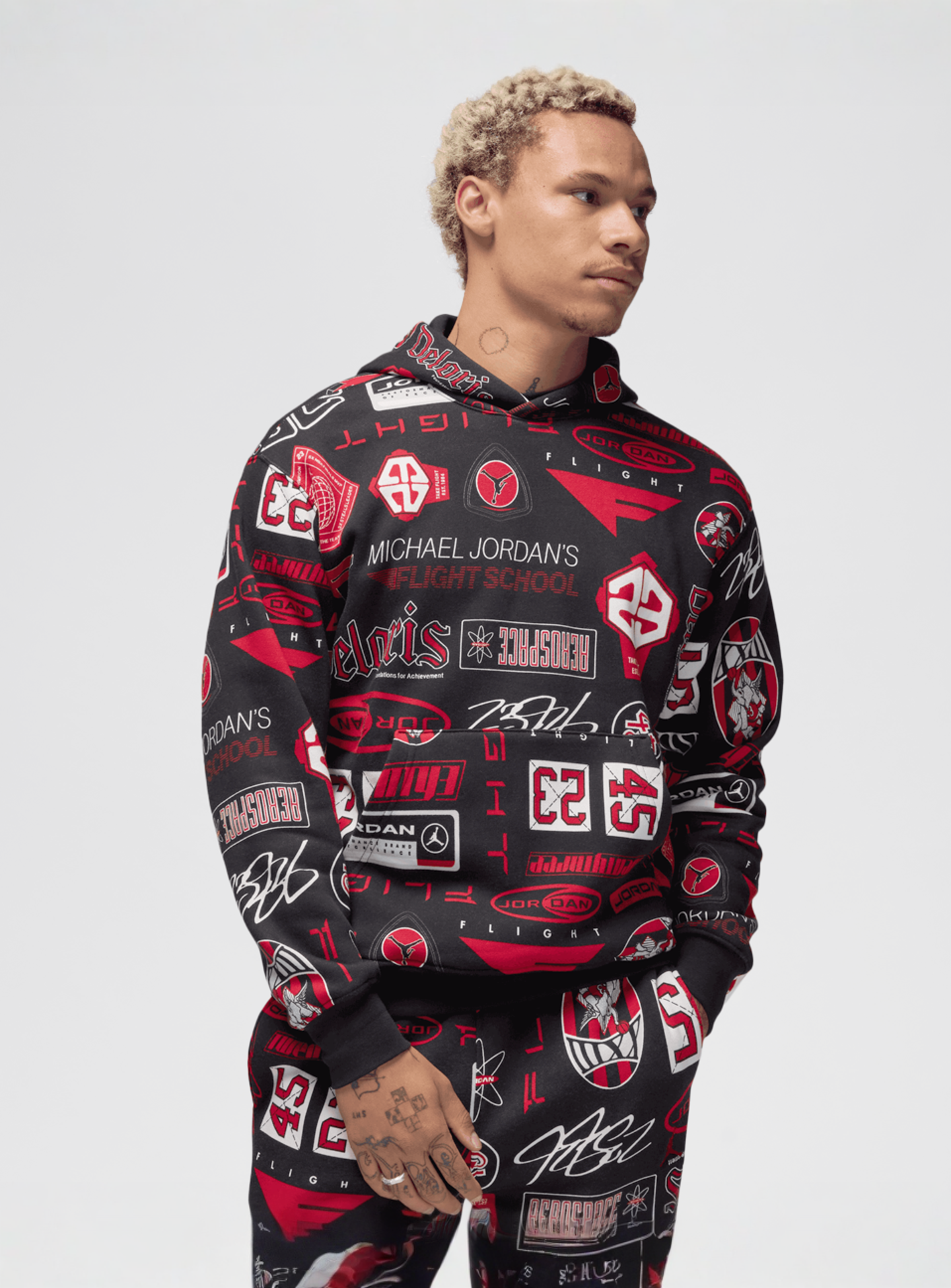 Jordan, Essentials All Over Print Fleece Pullover, black, Image 1 of 6