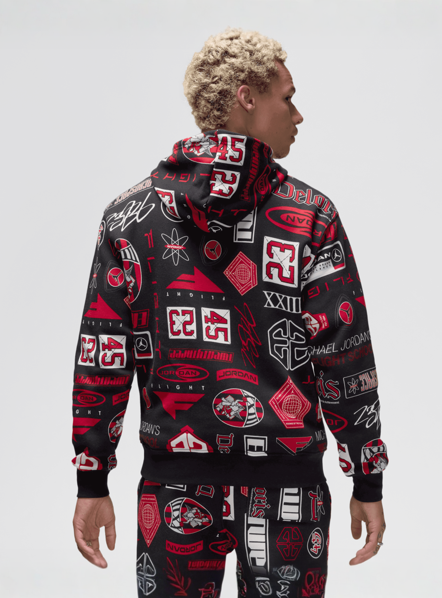 Jordan, Essentials All Over Print Fleece Pullover, black, Image 2 of 6