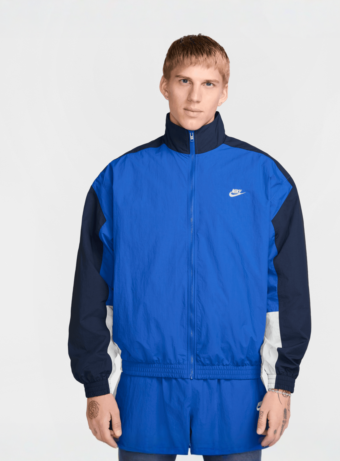 Nike, Club Woven Oversized Track Jacket, blue, Image 1 of 6