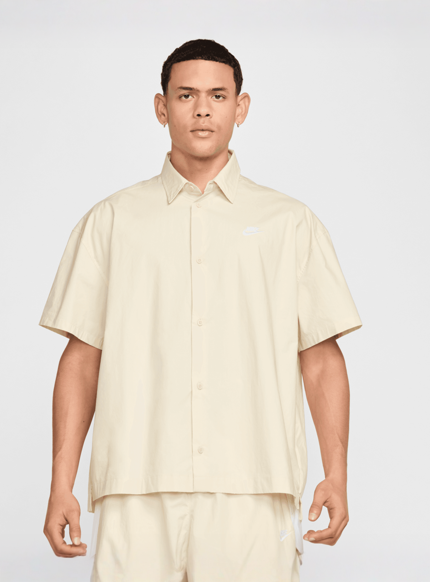 Nike, Club Short Sleeve Buttoned Oversized Shirt, beige, Image 1 of 6