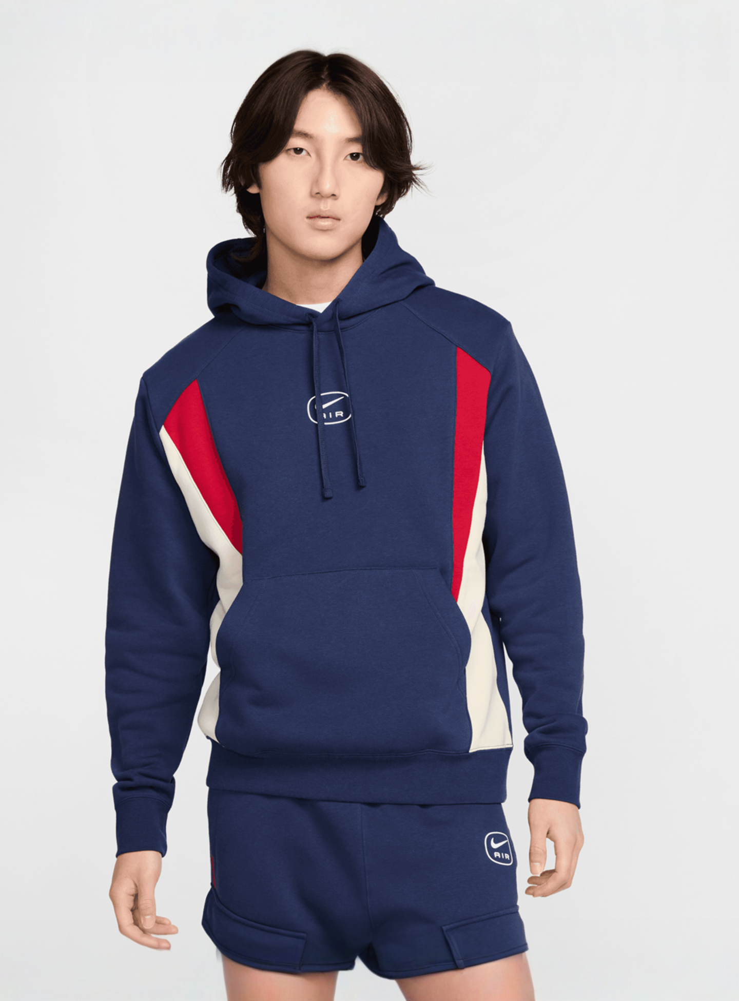 Nike, Sportswear Swoosh Air Fleece Hoodie, blue, Image 1 of 5