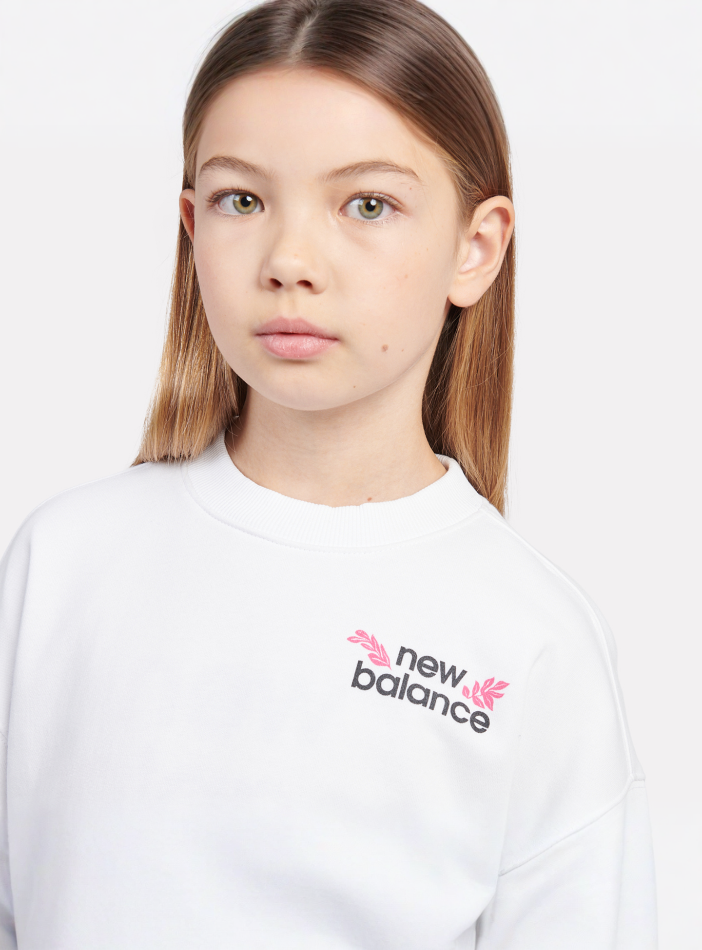 New Balance, Stacked Floral Back Graphic French Terry Crew, white, Image 3 of 6