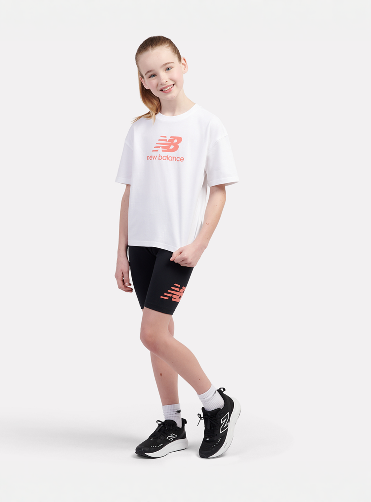 New Balance, Stacked Logo Tee And Cycle Short Set, black, Image 1 of 4