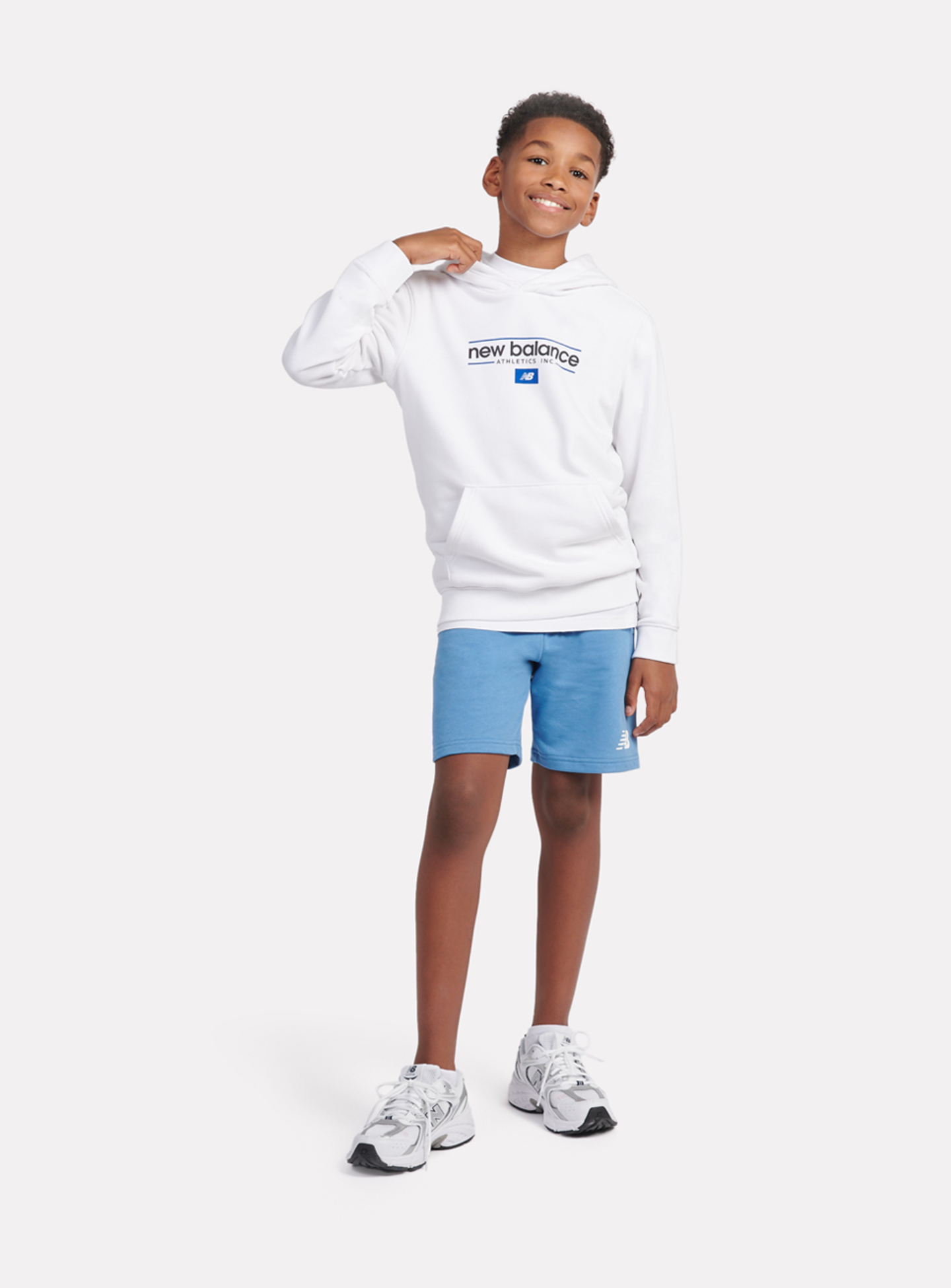 New Balance, Linear Athletics Graphic French Terry Hoodie, white, Image 5 of 5