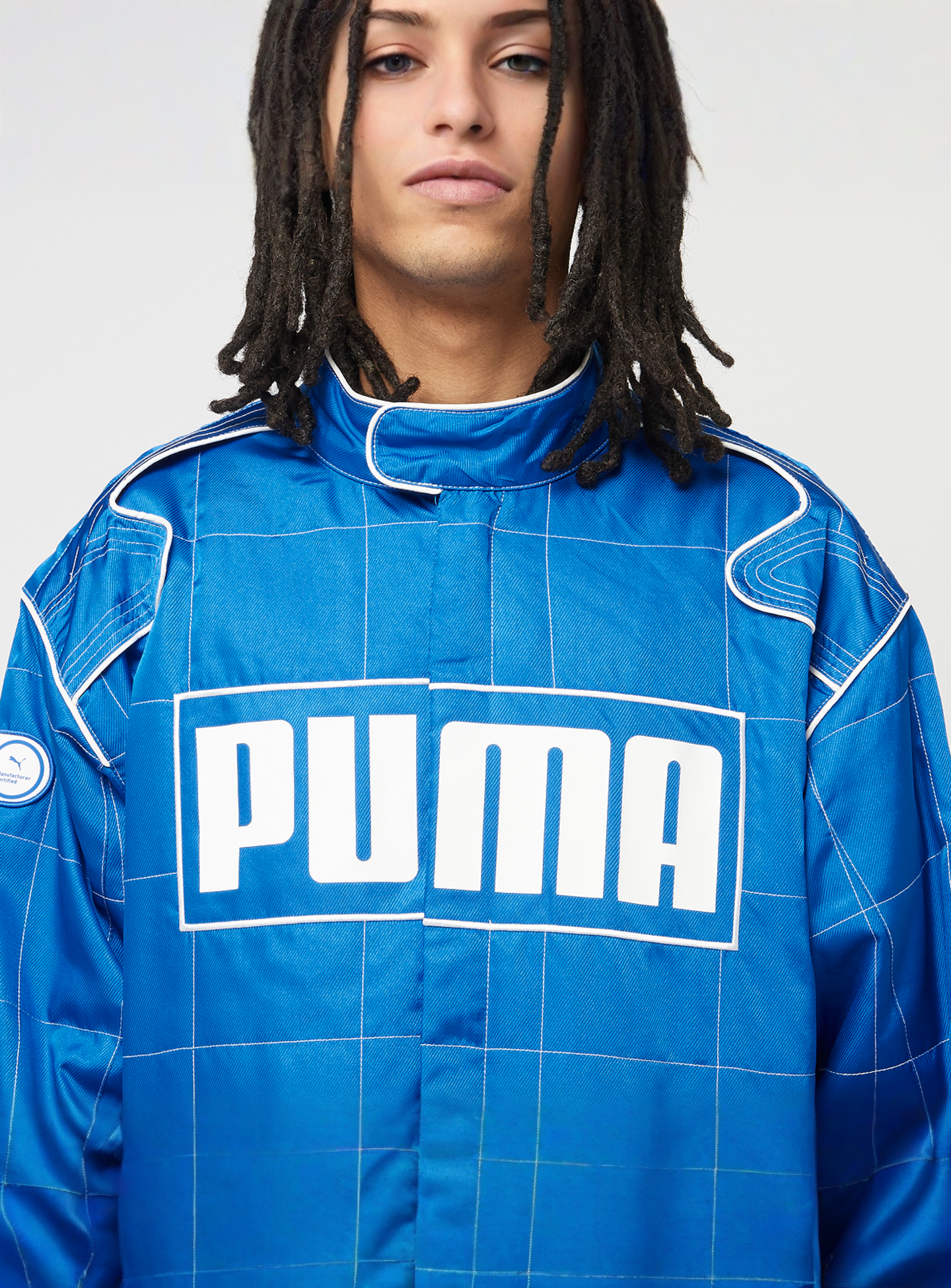 PUMA, Archive Seasonal Relaxed Racer Jacket, blue, Image 3 of 7
