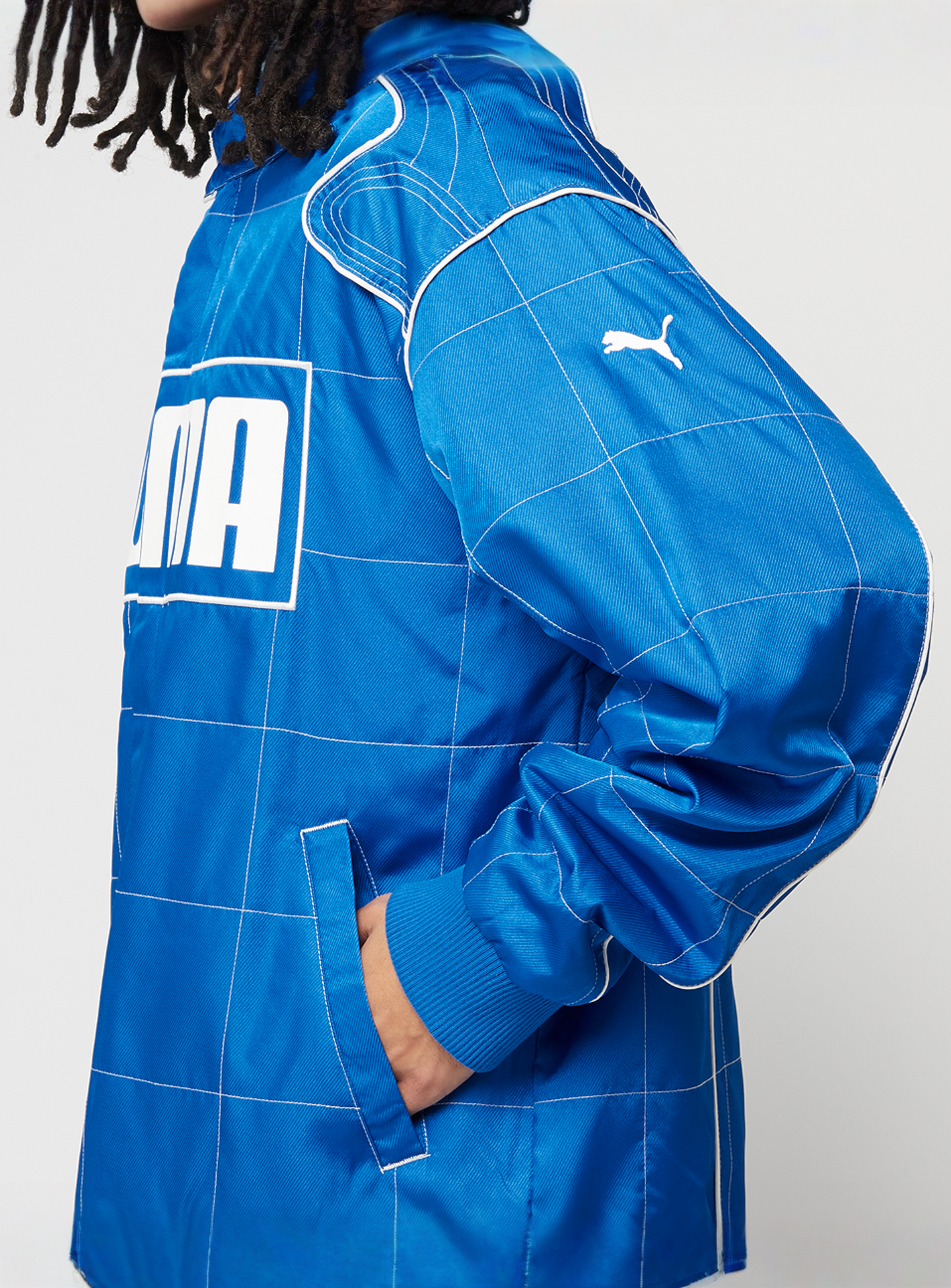 PUMA, Archive Seasonal Relaxed Racer Jacket, blue, Image 4 of 7