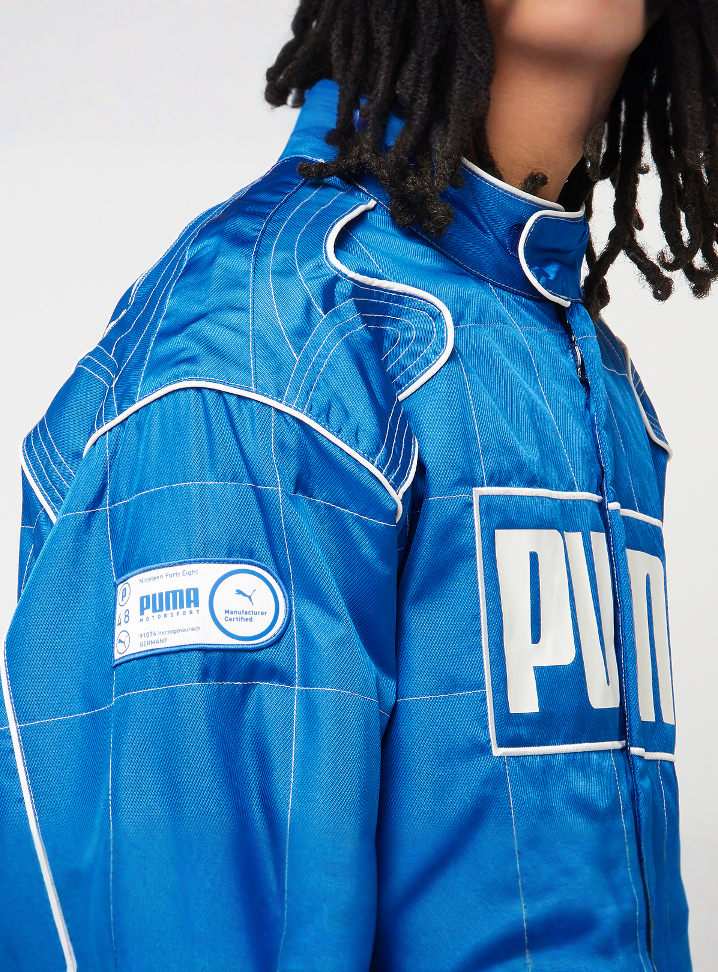 PUMA, Archive Seasonal Relaxed Racer Jacket, blue, Image 5 of 7